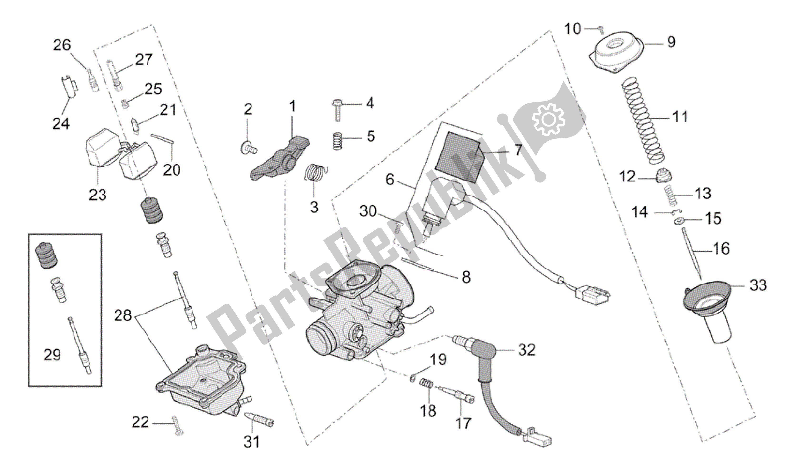 Alle onderdelen voor de Carburateur - Componenten van de Aprilia Mojito 150 2003 - 2007