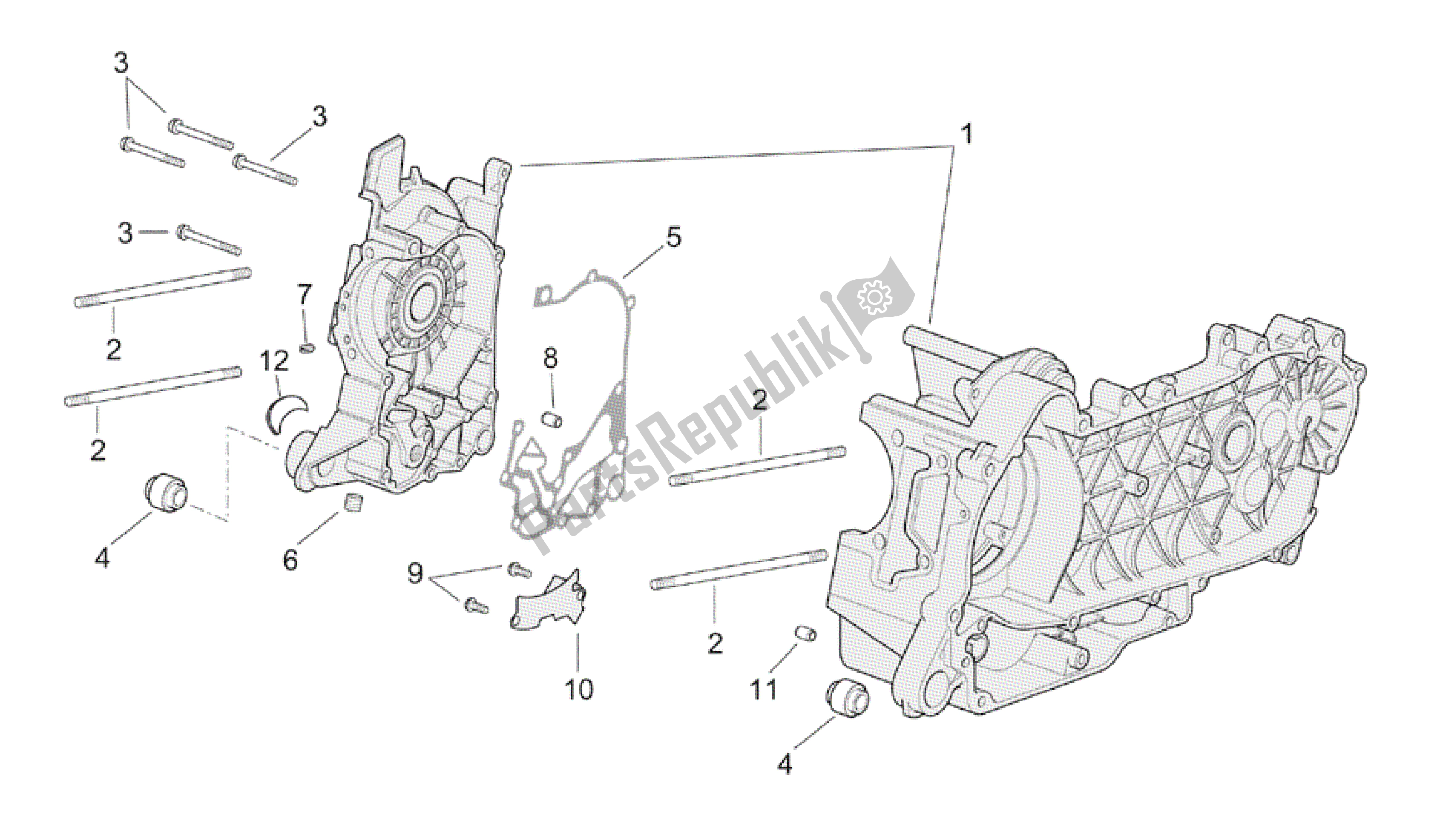 All parts for the Crank-case of the Aprilia Mojito 150 2003 - 2007