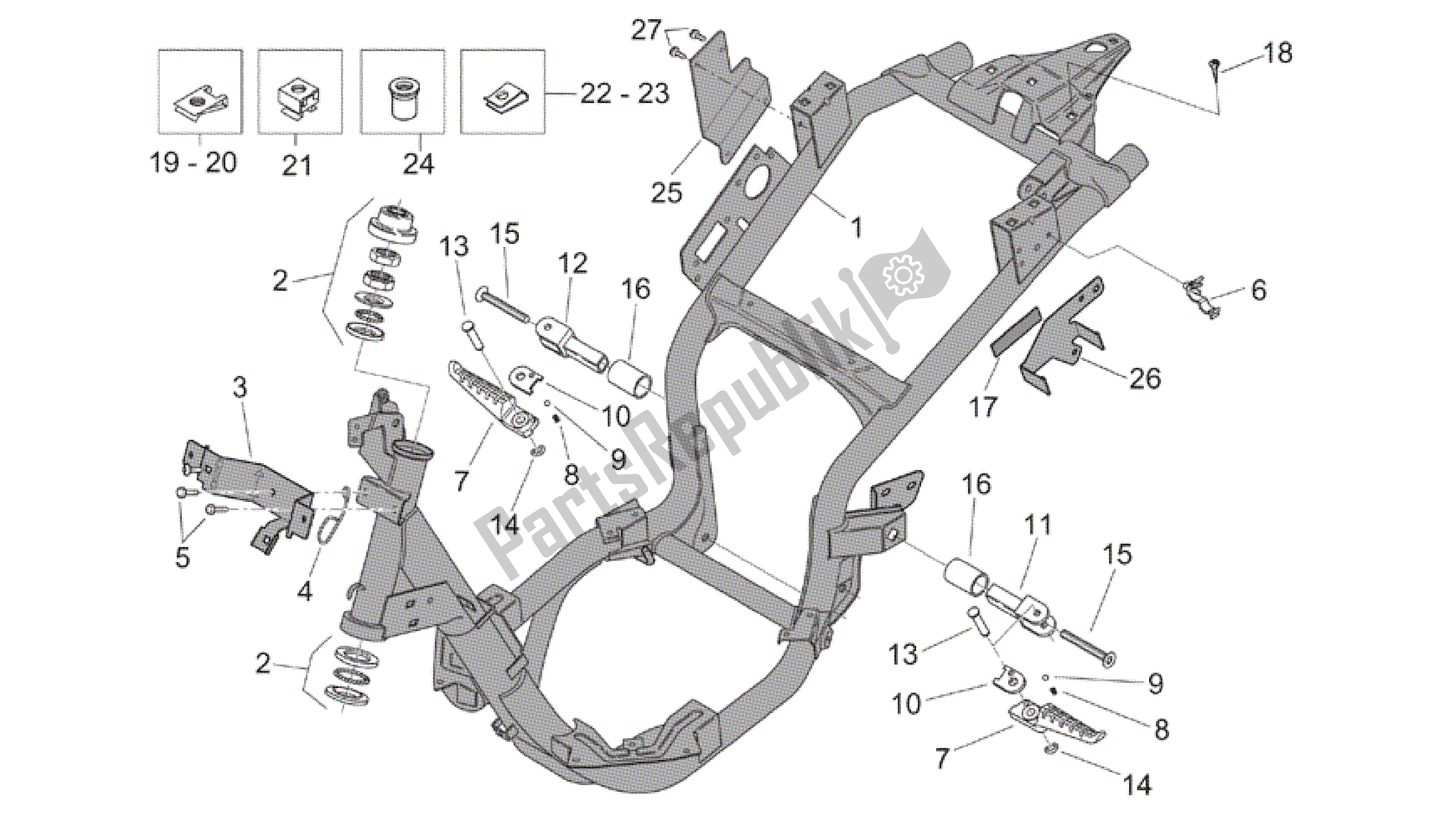 All parts for the Frame of the Aprilia Mojito 125 2003 - 2007