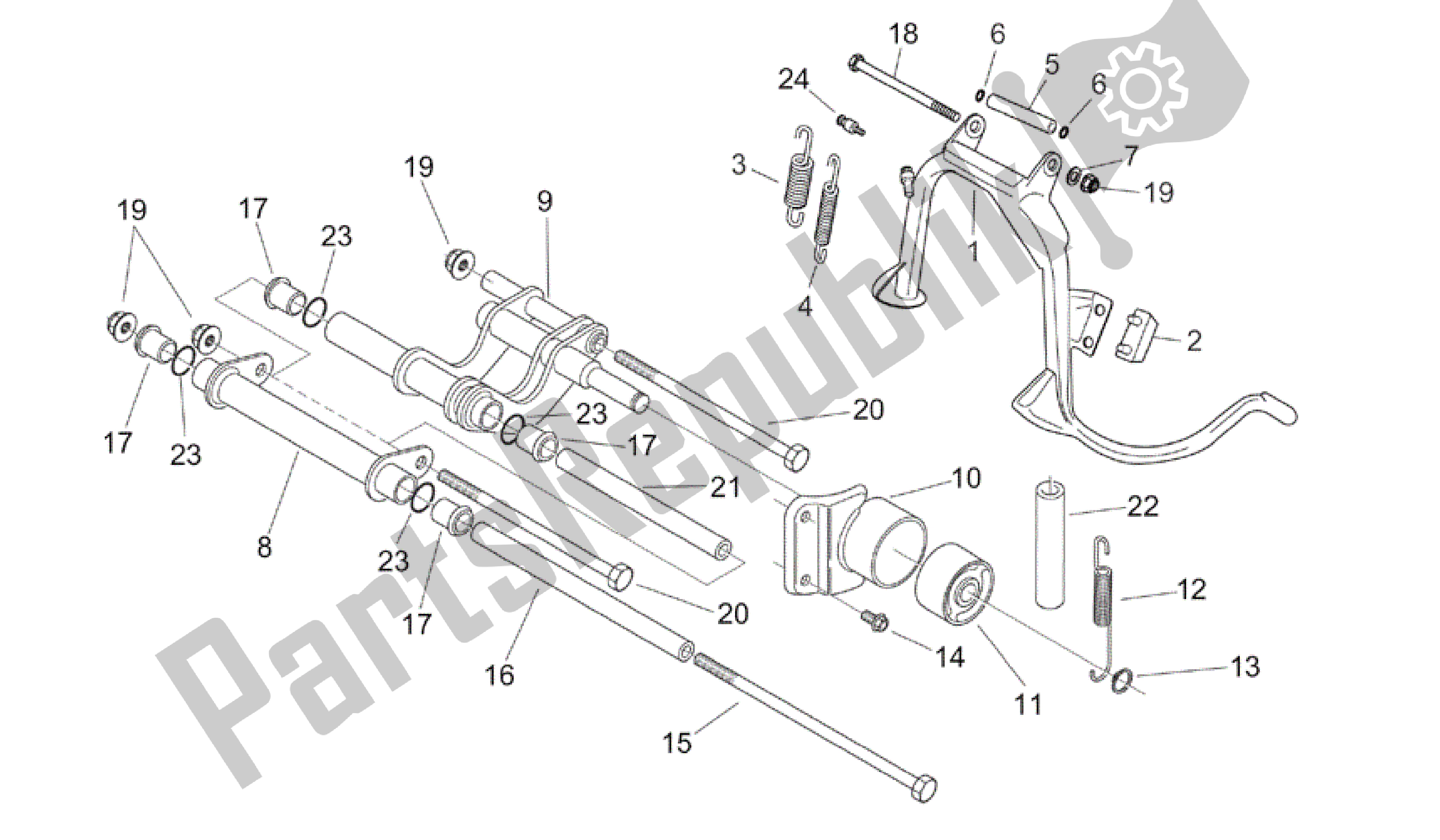 All parts for the Central Stand - Connecting Rod of the Aprilia Mojito 125 2003 - 2007