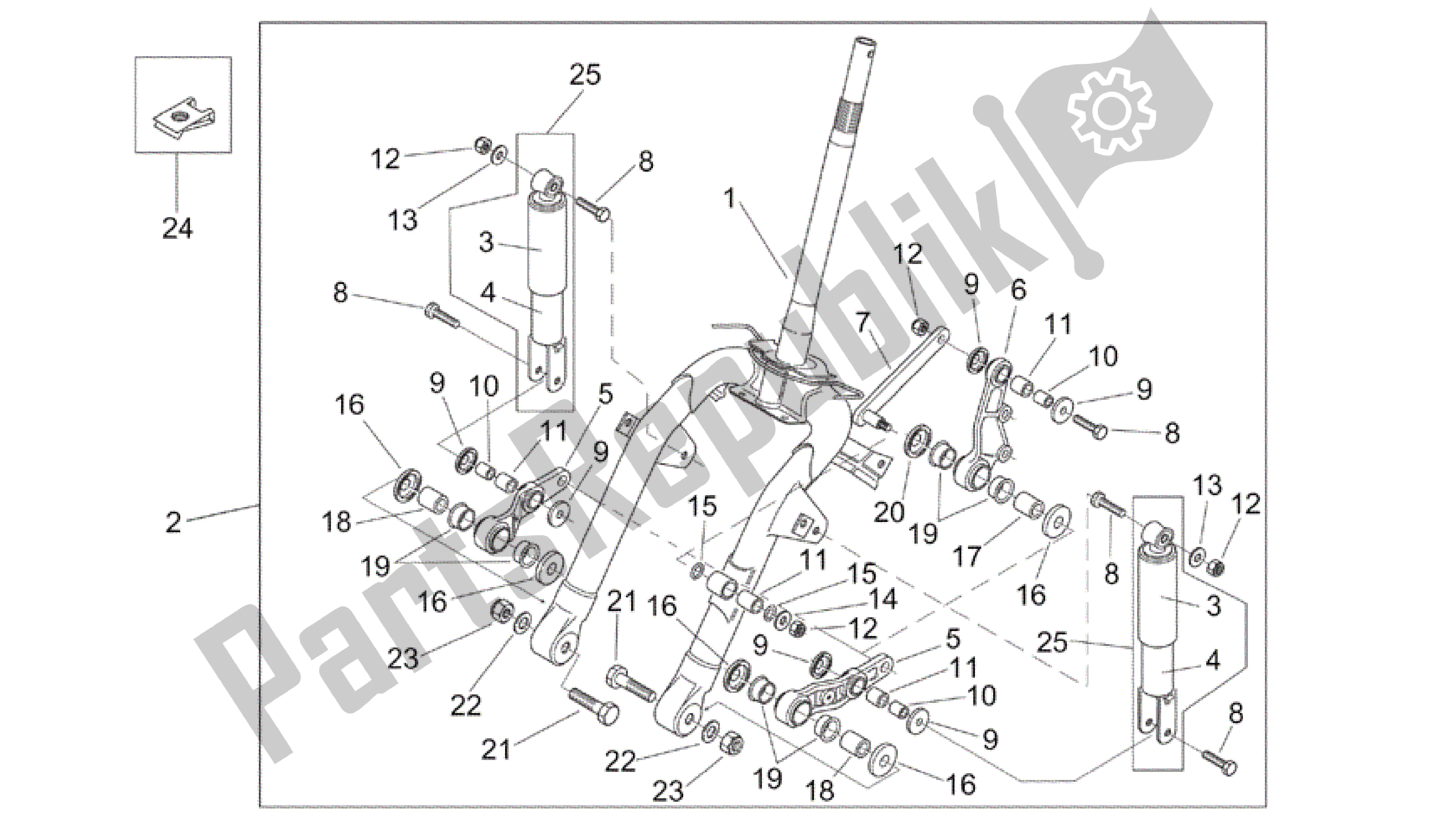 Alle onderdelen voor de Schokdemper Voor van de Aprilia Mojito 125 2003 - 2007