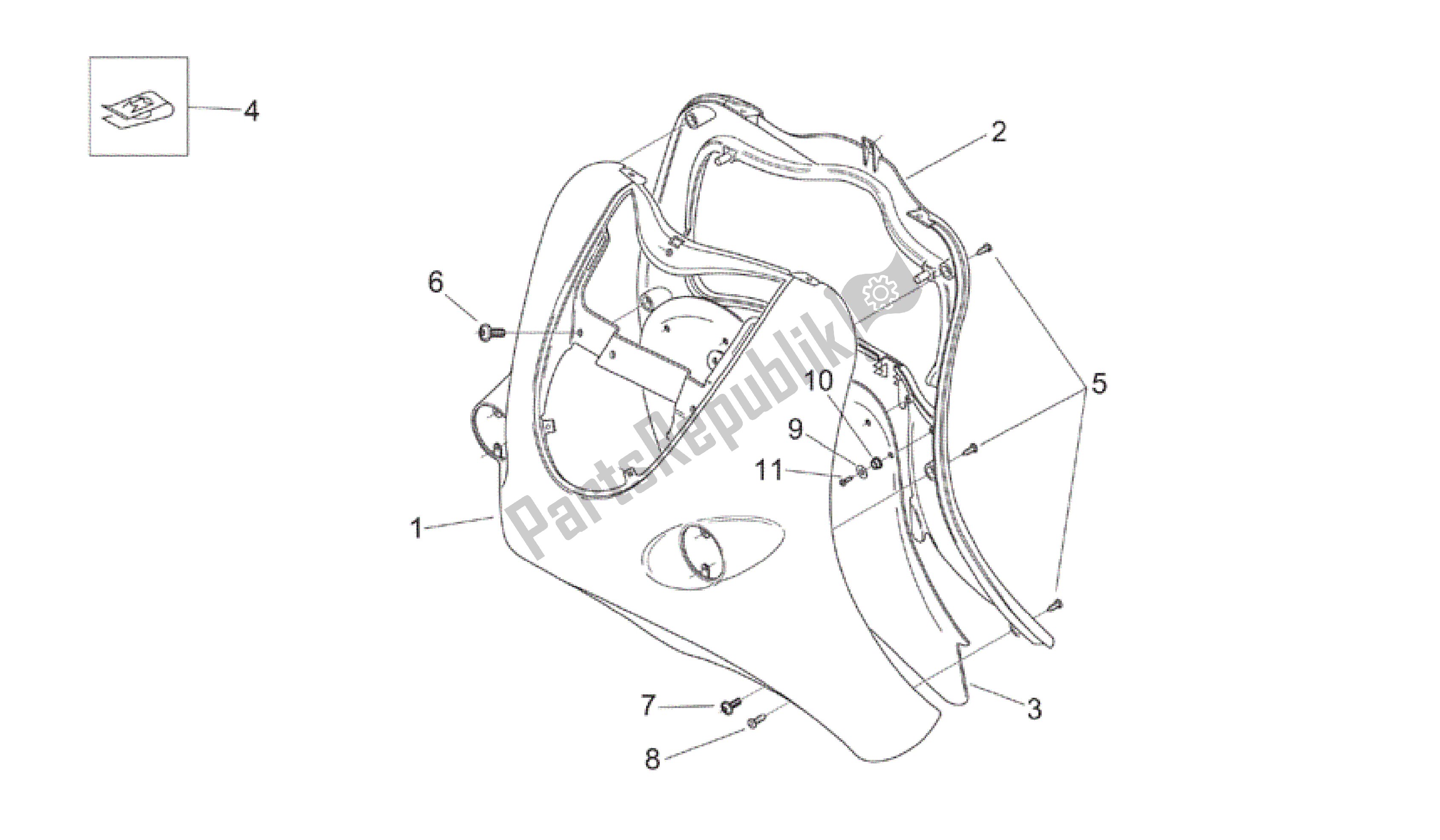 All parts for the Front Body - Shield of the Aprilia Mojito 125 2003 - 2007