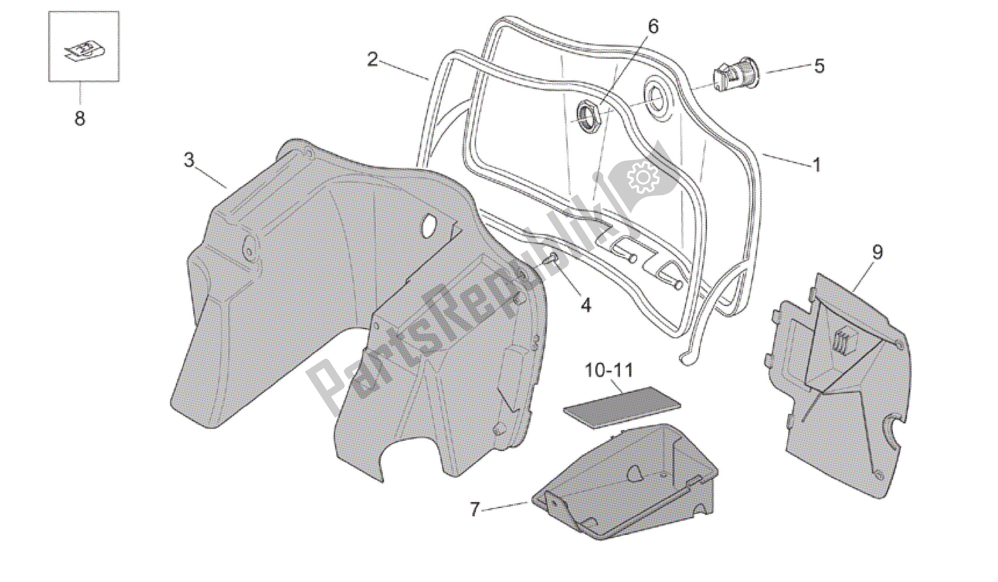 Toutes les pièces pour le Corps Central - Gant Comp. Du Aprilia Mojito 125 2003 - 2007