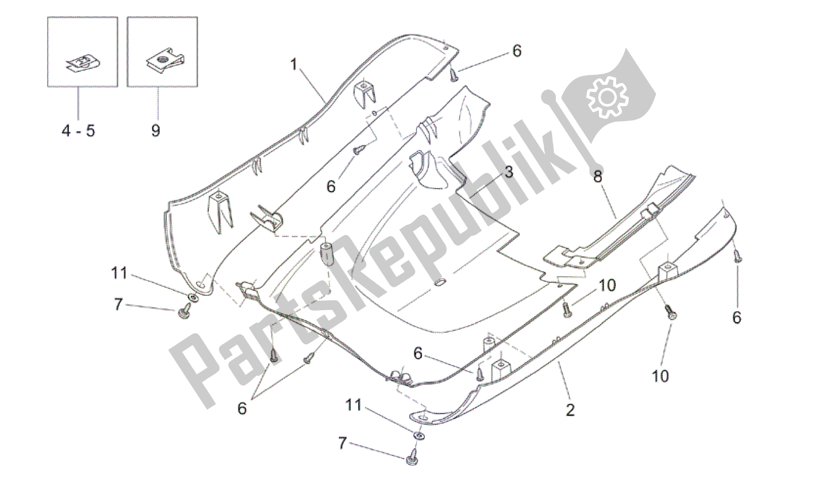 Alle Teile für das Zentralkörper - Unterplatte des Aprilia Mojito 125 2003 - 2007