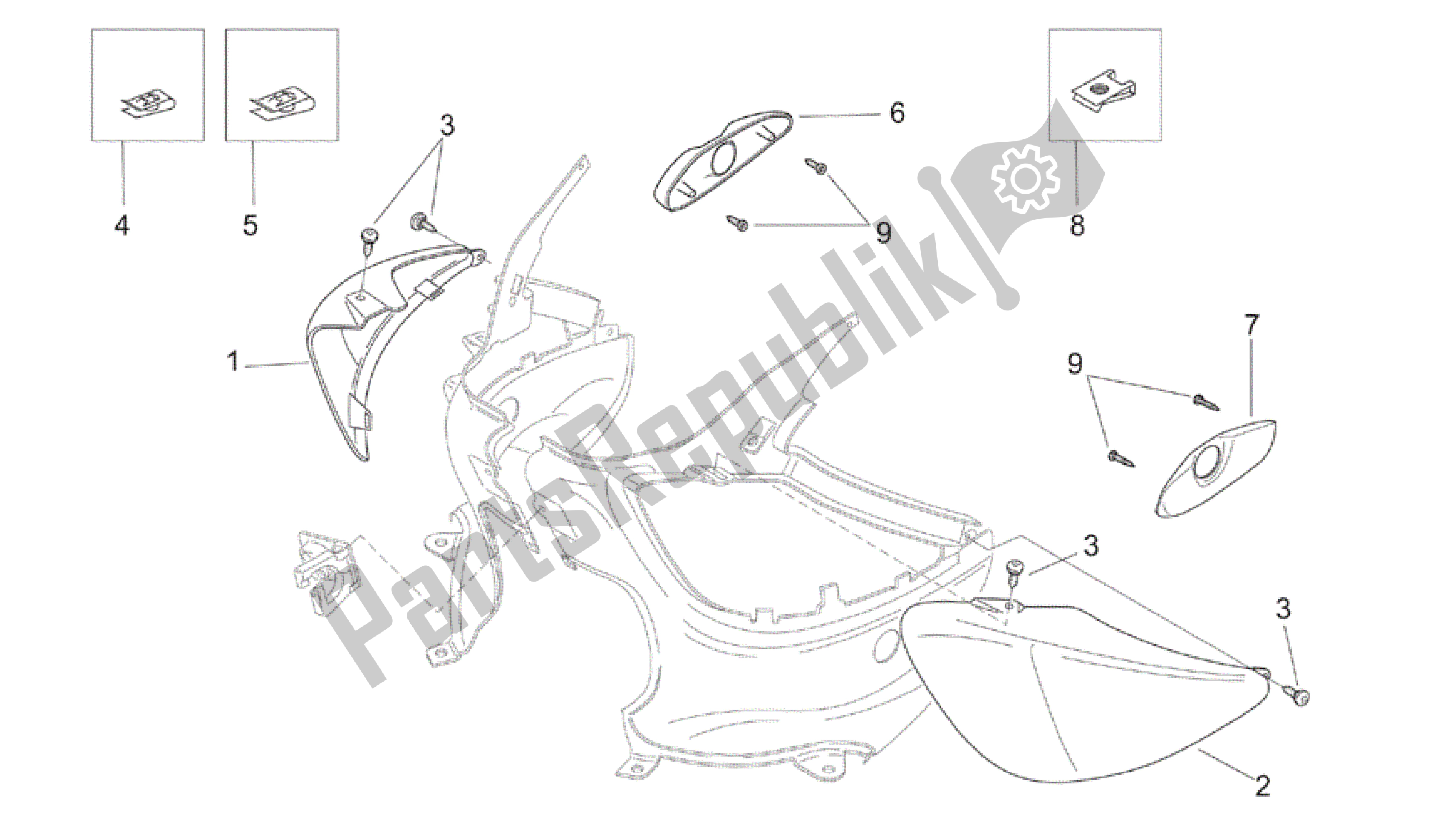 Todas as partes de Corpo Traseiro - Sela Inferior do Aprilia Mojito 125 2003 - 2007