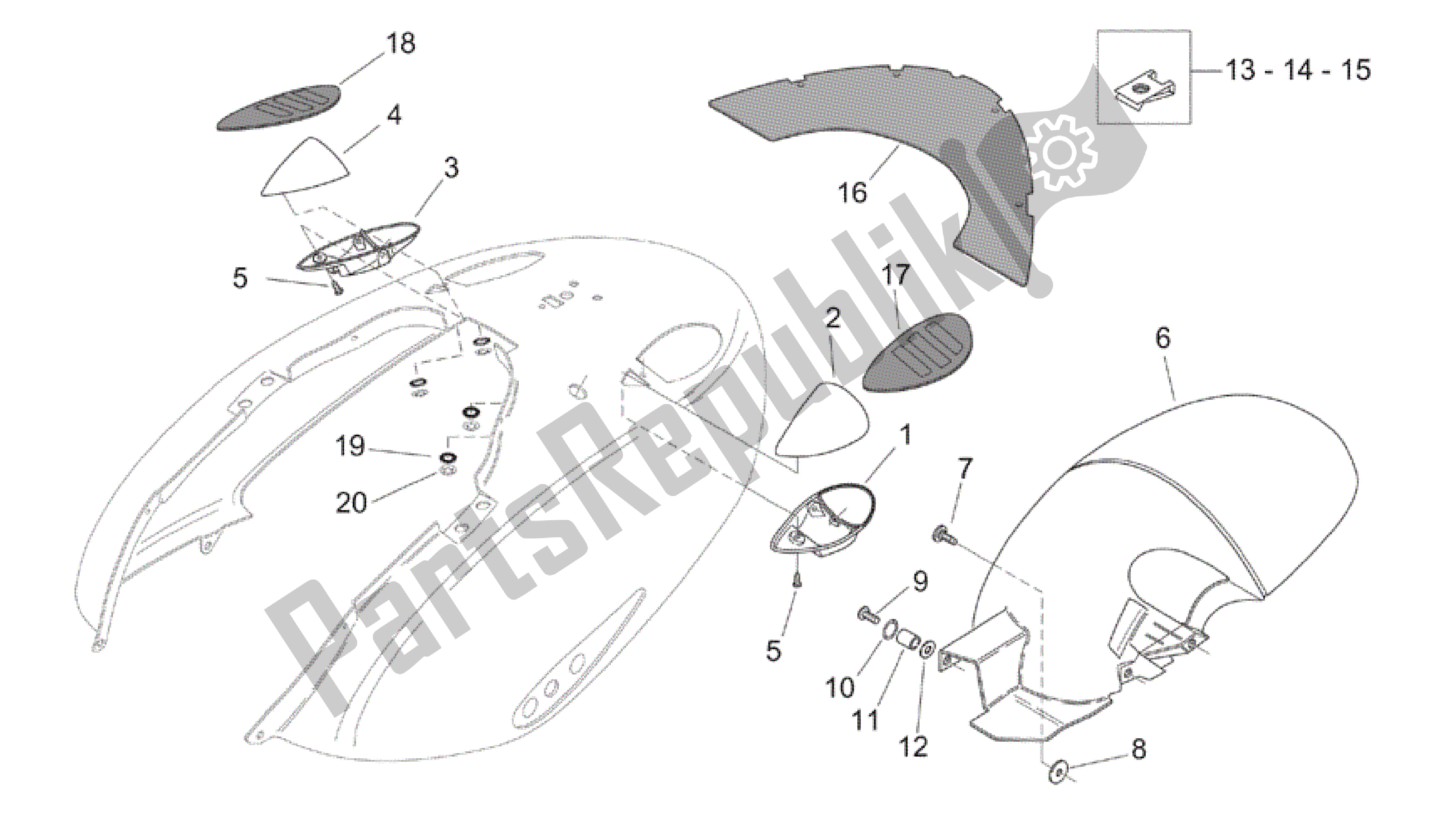 Todas las partes para Cuerpo Trasero - Guardabarros de Aprilia Mojito 125 2003 - 2007