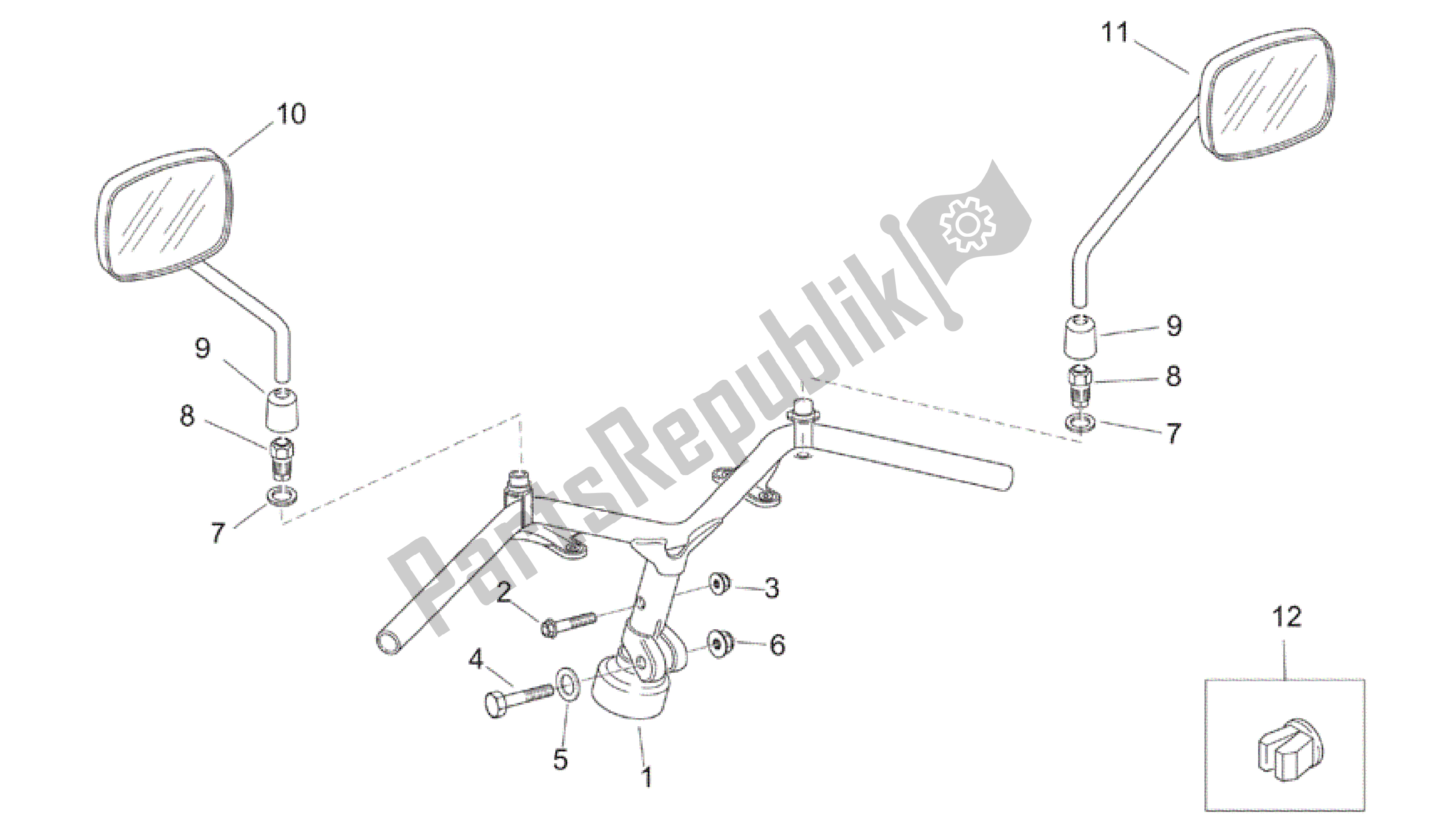 All parts for the Handlebar - Mirrors Retro' of the Aprilia Mojito 125 2003 - 2007