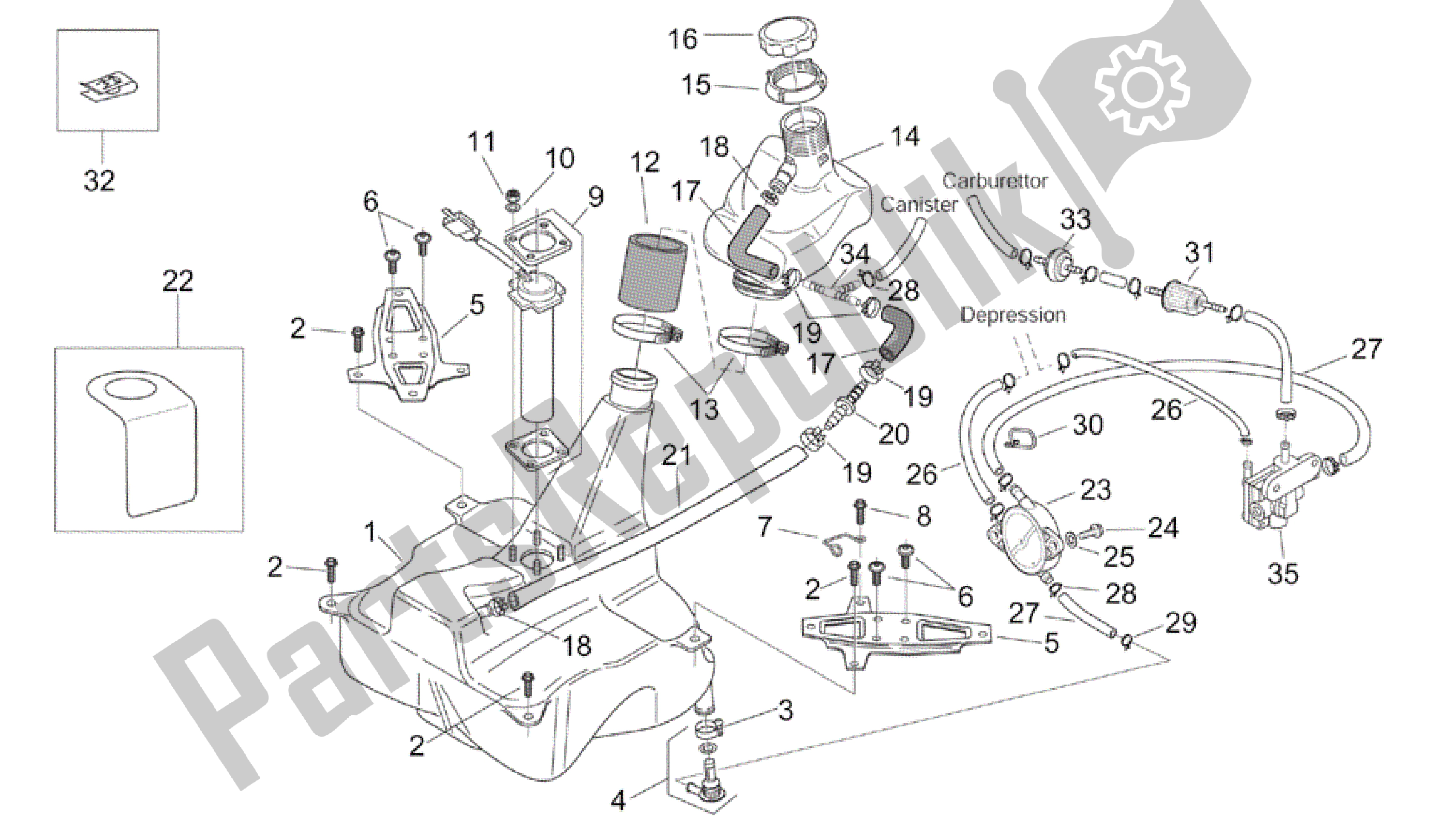 Alle Teile für das Treibstofftank des Aprilia Mojito 125 2003 - 2007