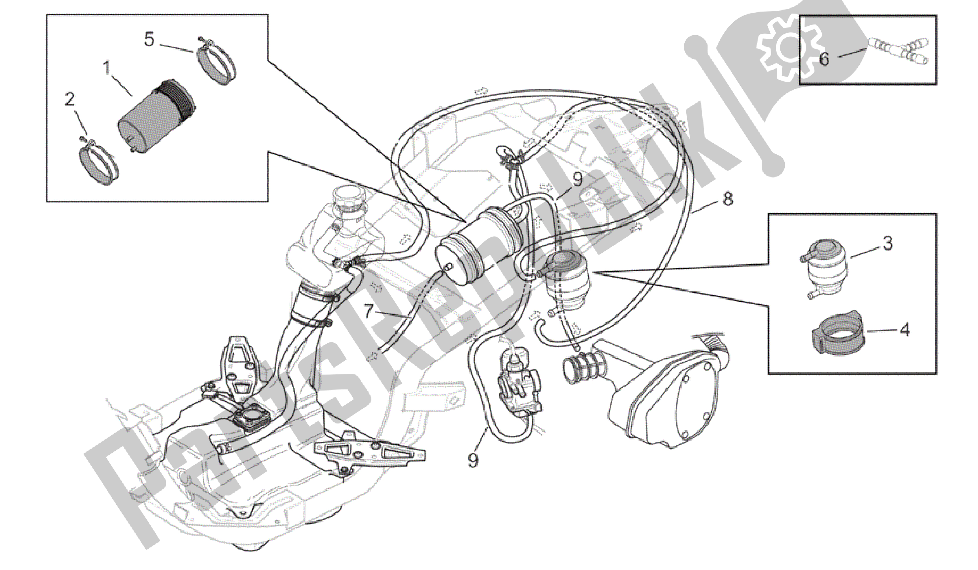All parts for the Fuel Vapour Recover System of the Aprilia Mojito 125 2003 - 2007