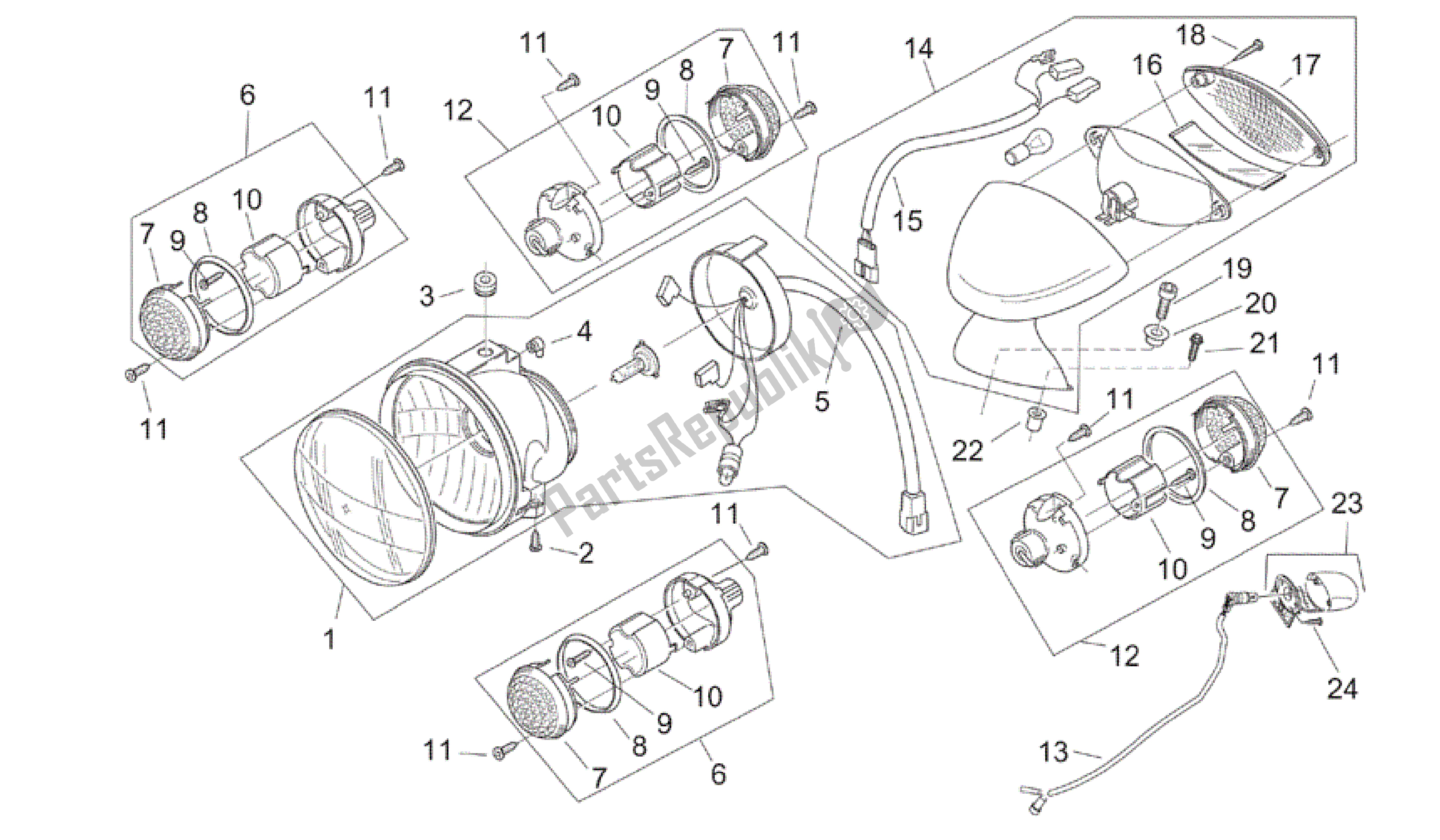 Alle onderdelen voor de Lampen - Retro ' van de Aprilia Mojito 125 2003 - 2007