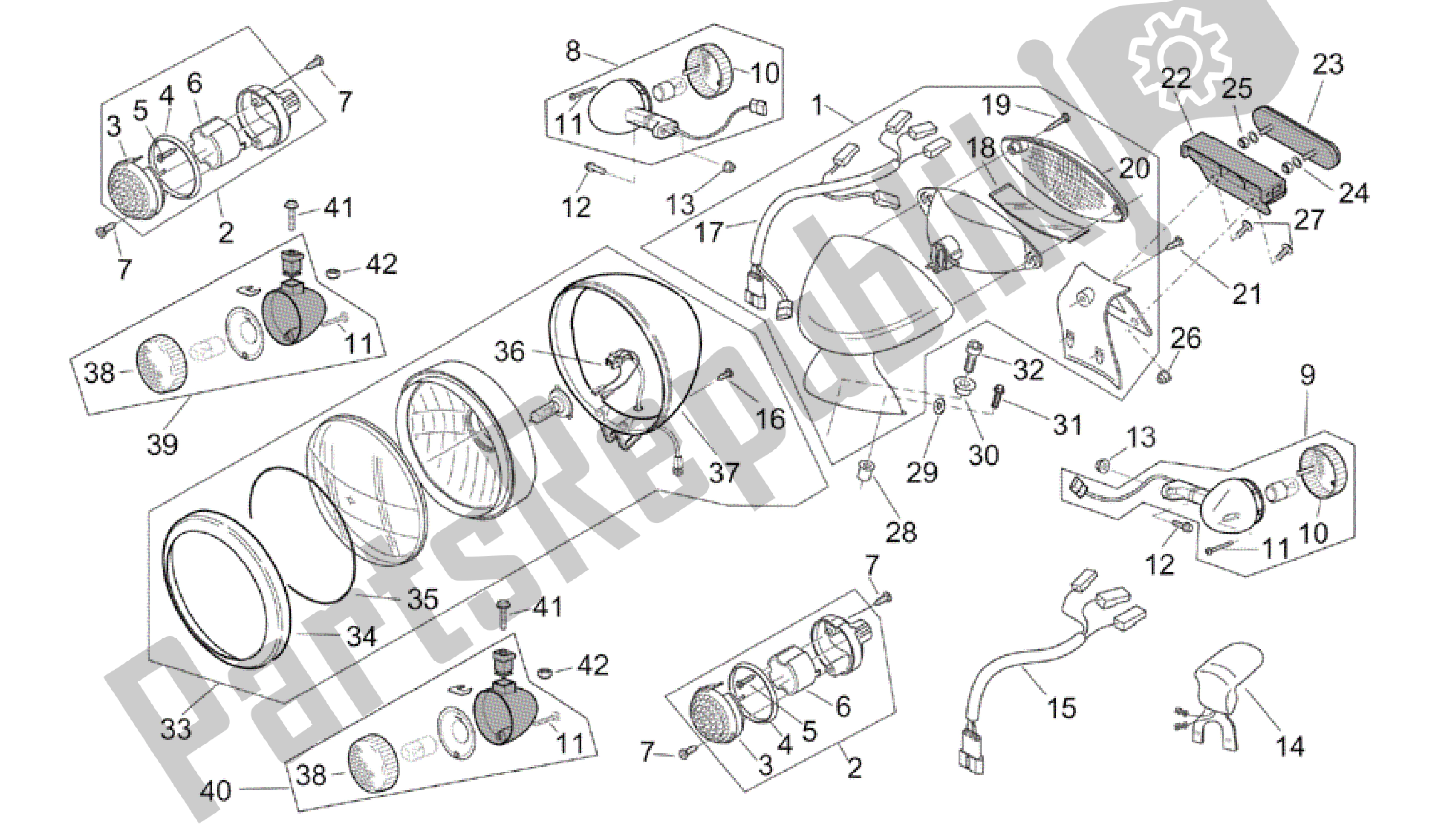 Alle onderdelen voor de Verlichting - Custom Usa van de Aprilia Mojito 125 2003 - 2007