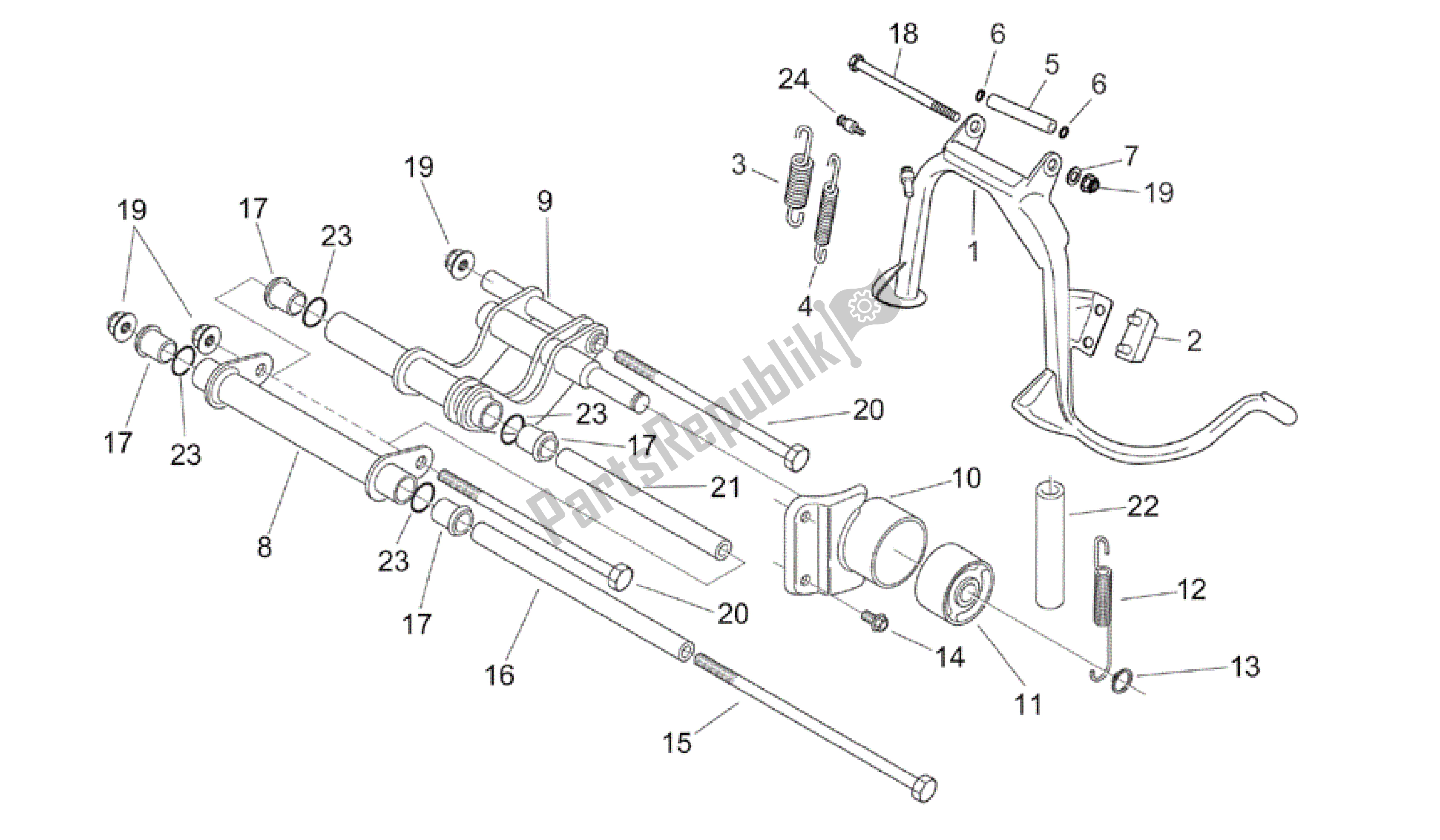 Toutes les pièces pour le Béquille Centrale - Bielle du Aprilia Mojito 150 2003 - 2007