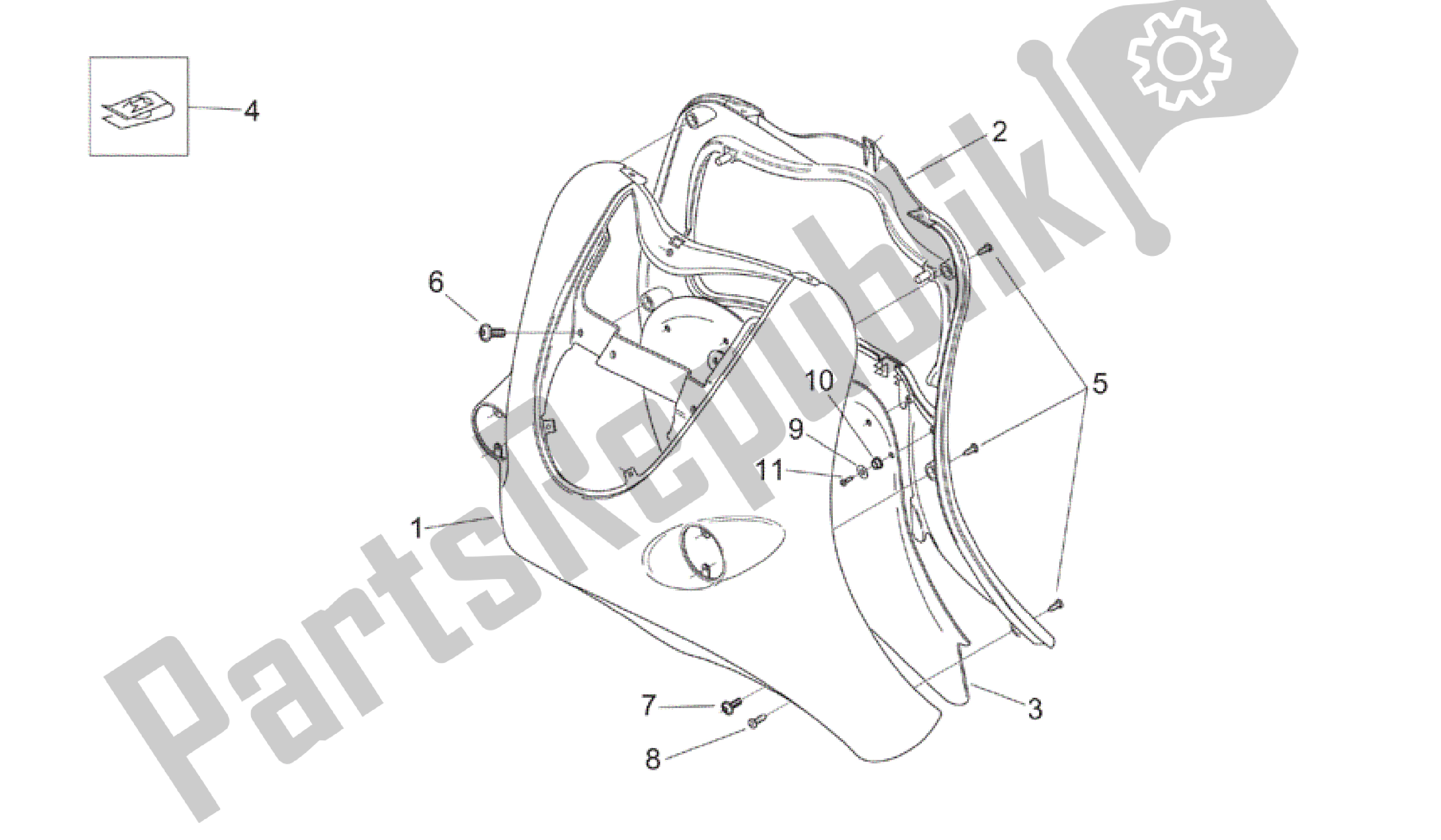 All parts for the Front Body - Shield of the Aprilia Mojito 150 2003 - 2007