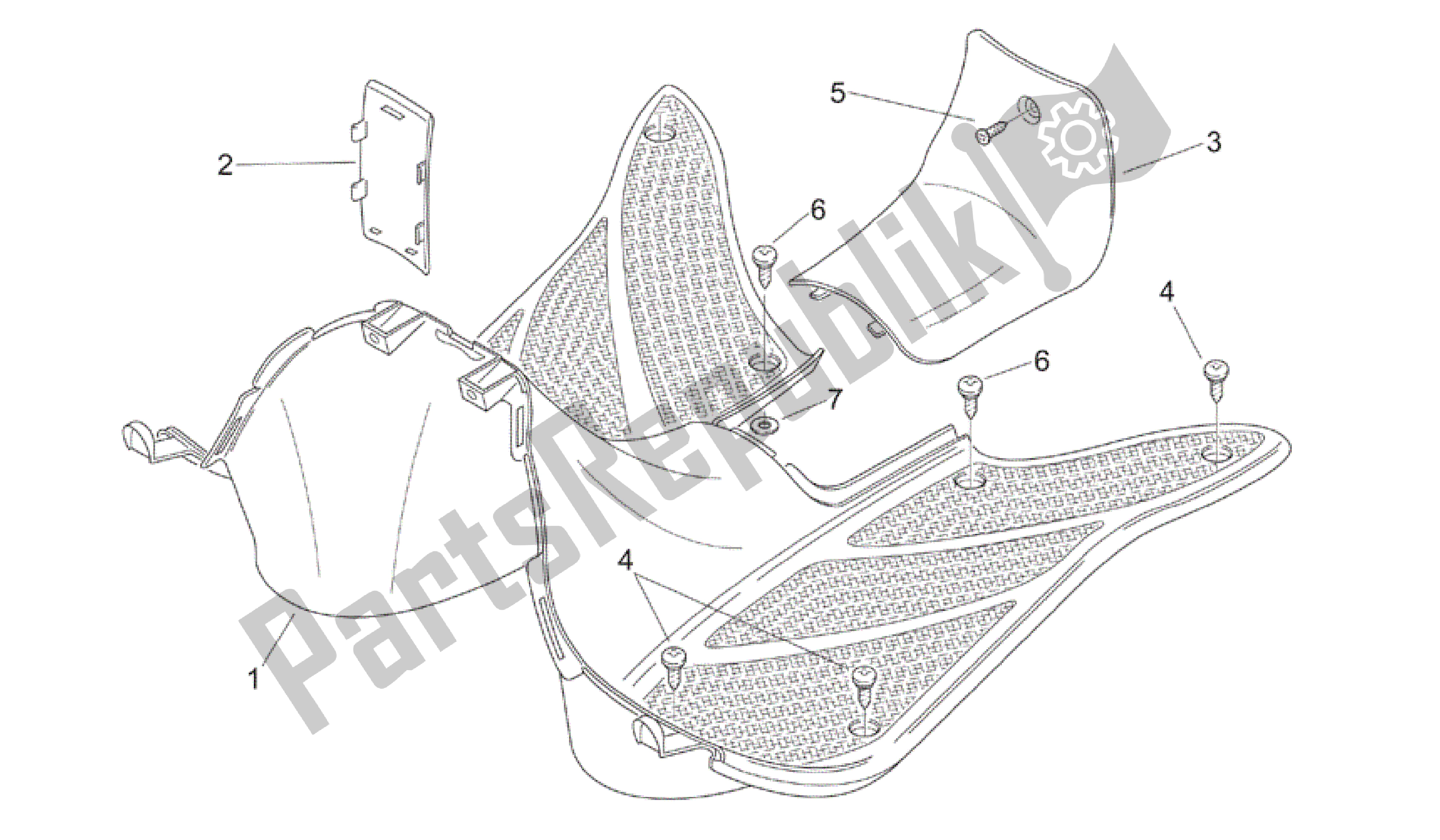 All parts for the Central Body - Floor Panel of the Aprilia Mojito 150 2003 - 2007