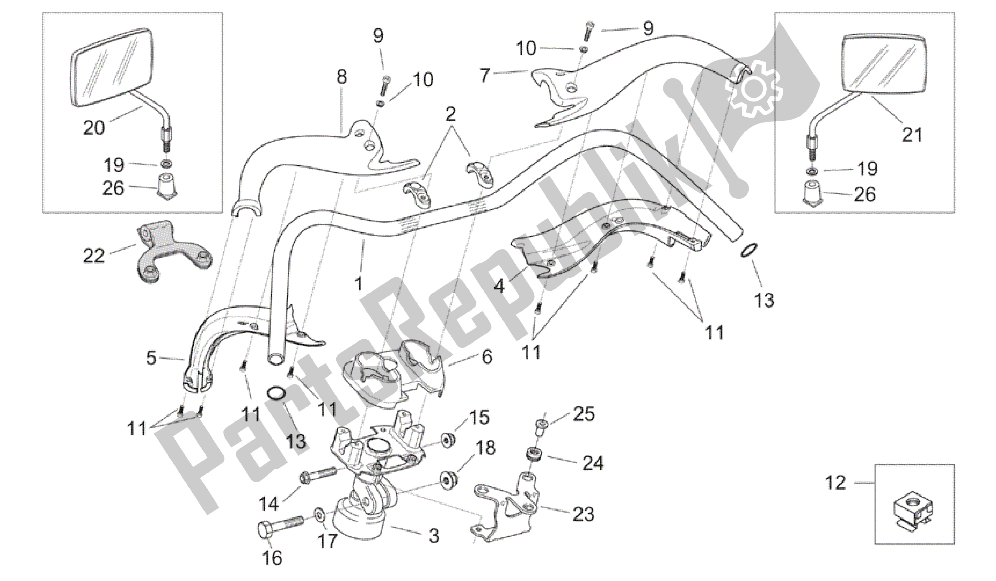 Todas as partes de Guiador - Espelhos Personalizados do Aprilia Mojito 150 2003 - 2007