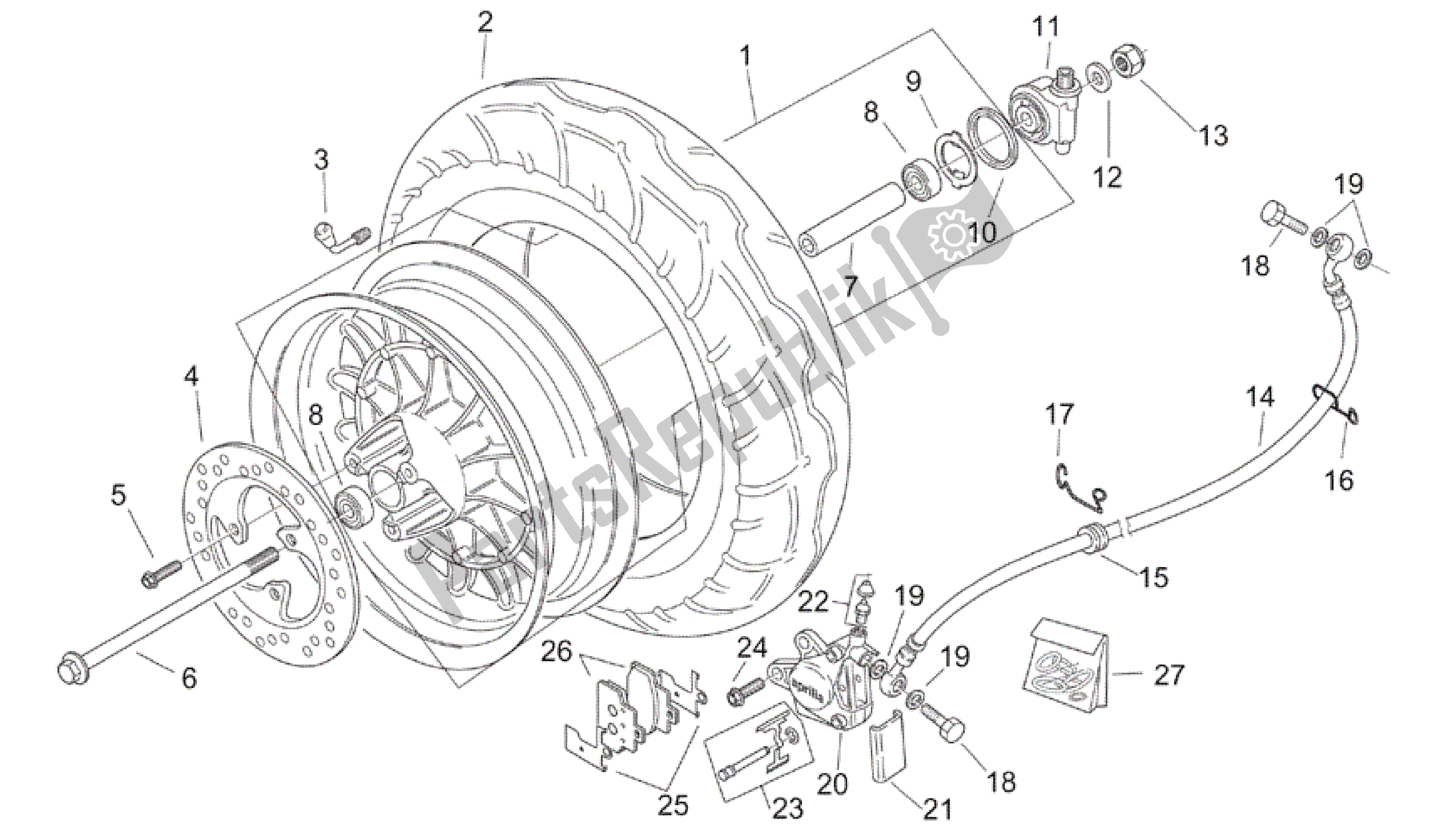 All parts for the Front Wheel - Retro' of the Aprilia Mojito 150 2003 - 2007