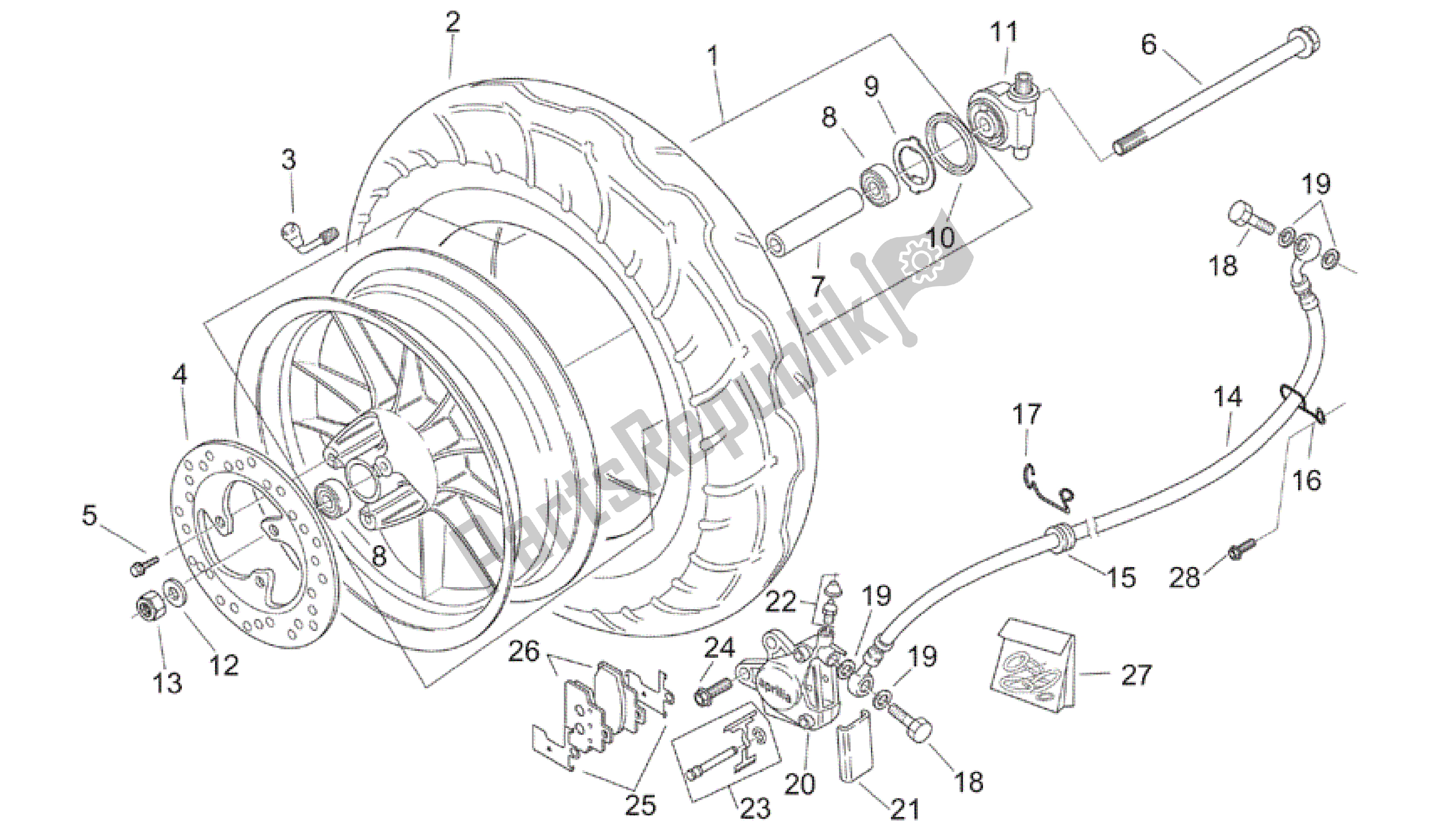 All parts for the Front Wheel - Custom of the Aprilia Mojito 150 2003 - 2007