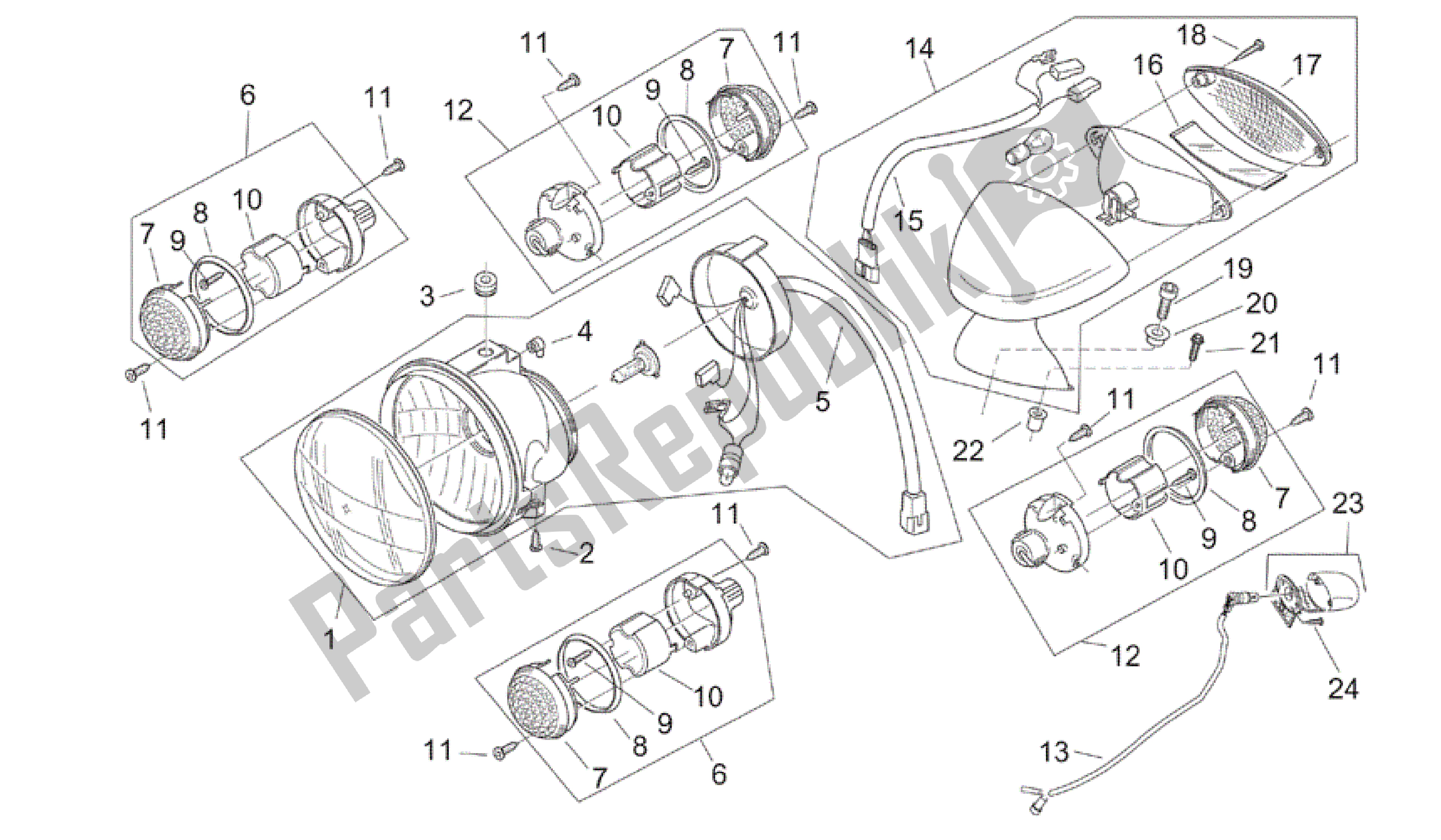 Toutes les pièces pour le Lumières - Rétro » du Aprilia Mojito 150 2003 - 2007