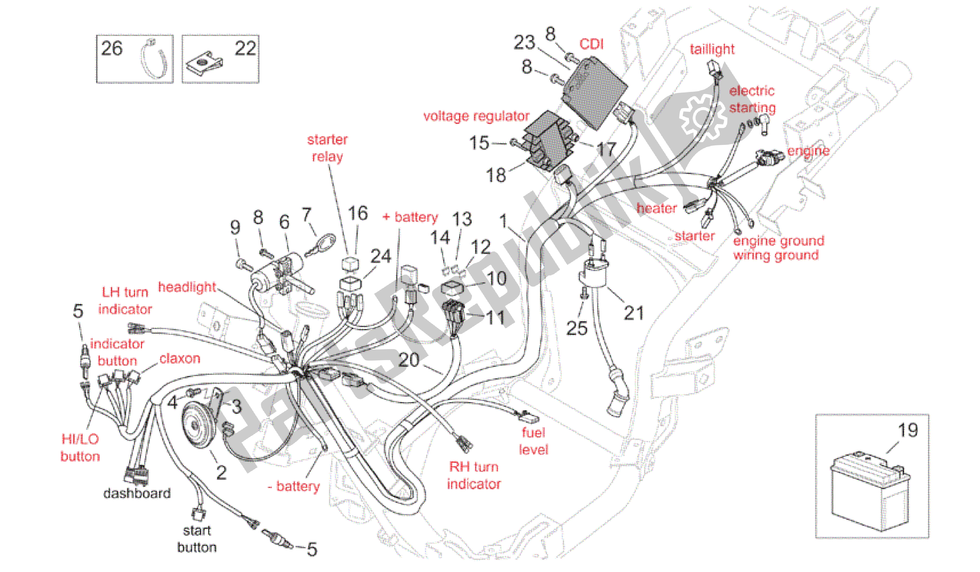 All parts for the Electrical System - Retro' of the Aprilia Mojito 150 2003 - 2007