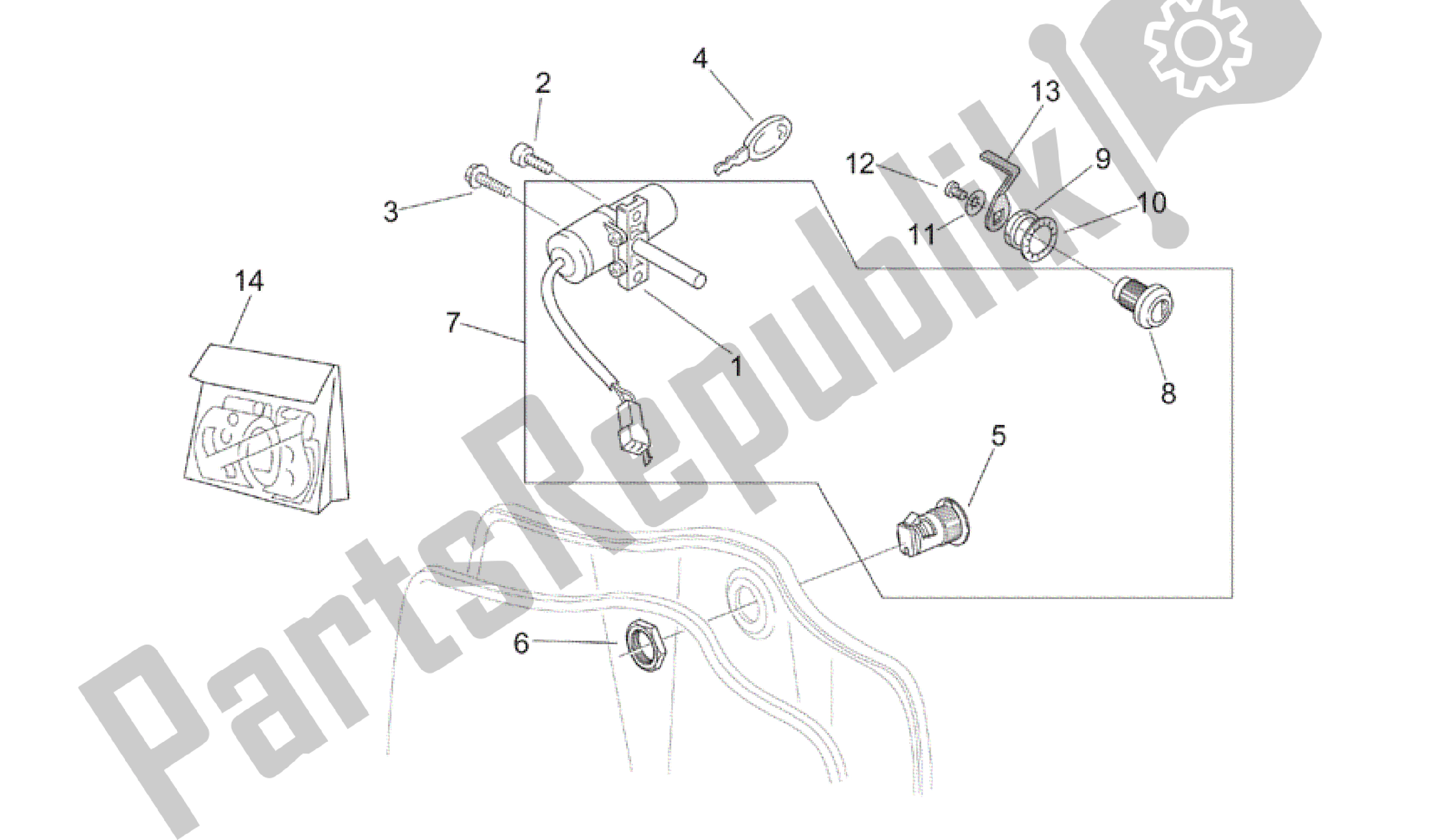 All parts for the Lock Hardware Kit of the Aprilia Mojito 150 2003 - 2007