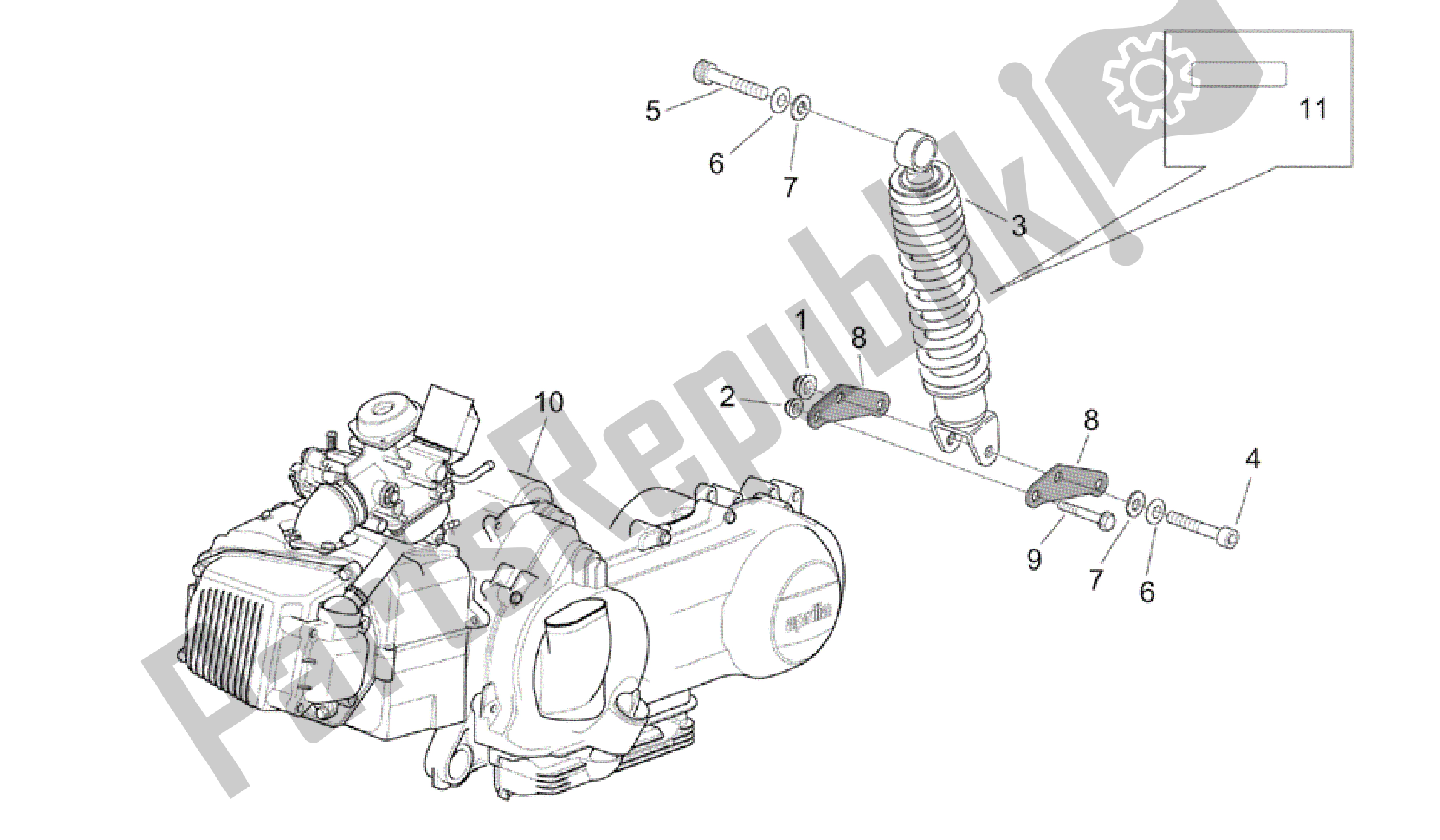 All parts for the Engine - Rear Shock Absorber of the Aprilia Mojito 150 2003 - 2007