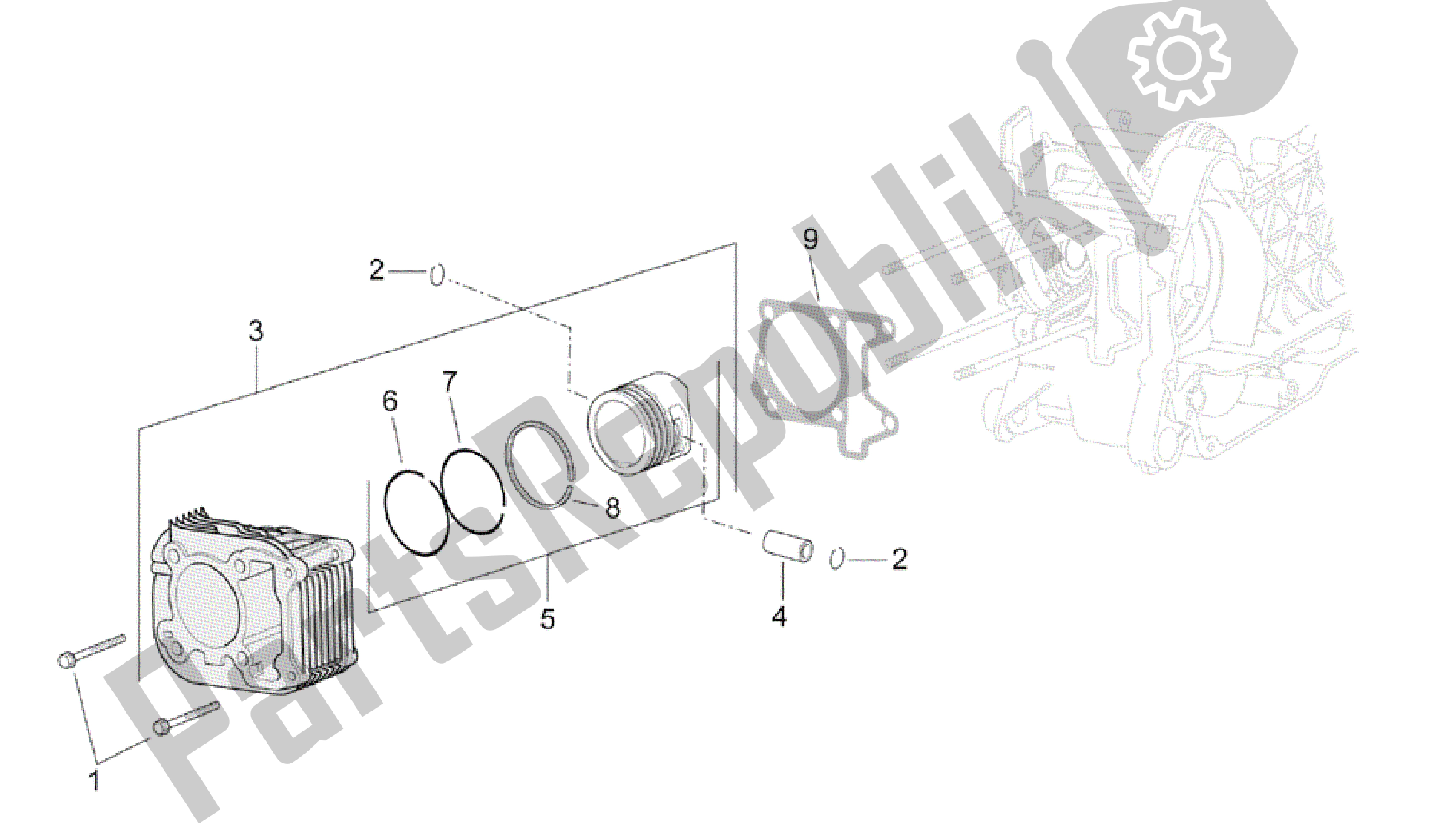 Toutes les pièces pour le Cylindre - Piston du Aprilia Mojito 150 2003 - 2007