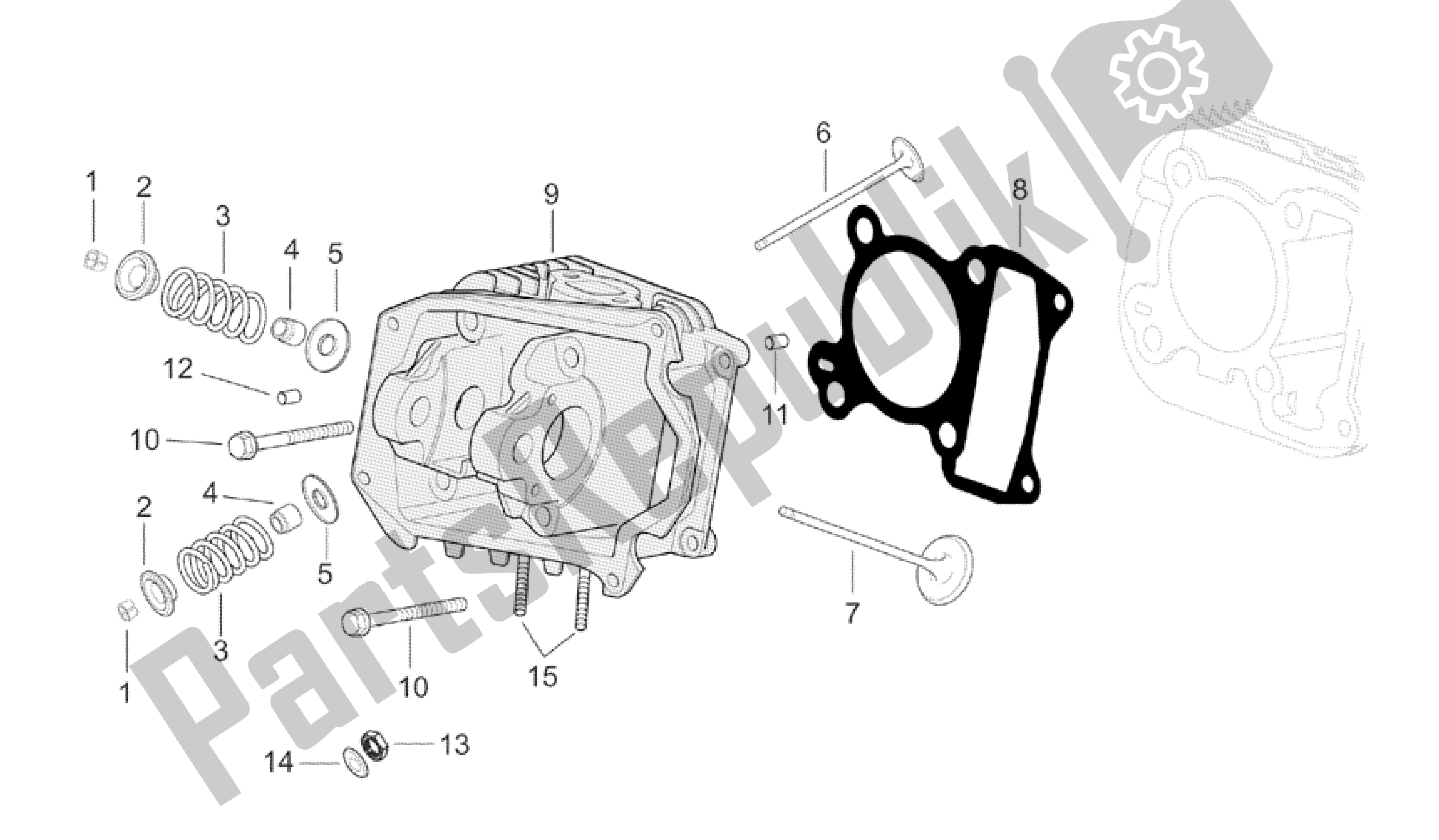 All parts for the Cylinder Head of the Aprilia Mojito 150 2003 - 2007