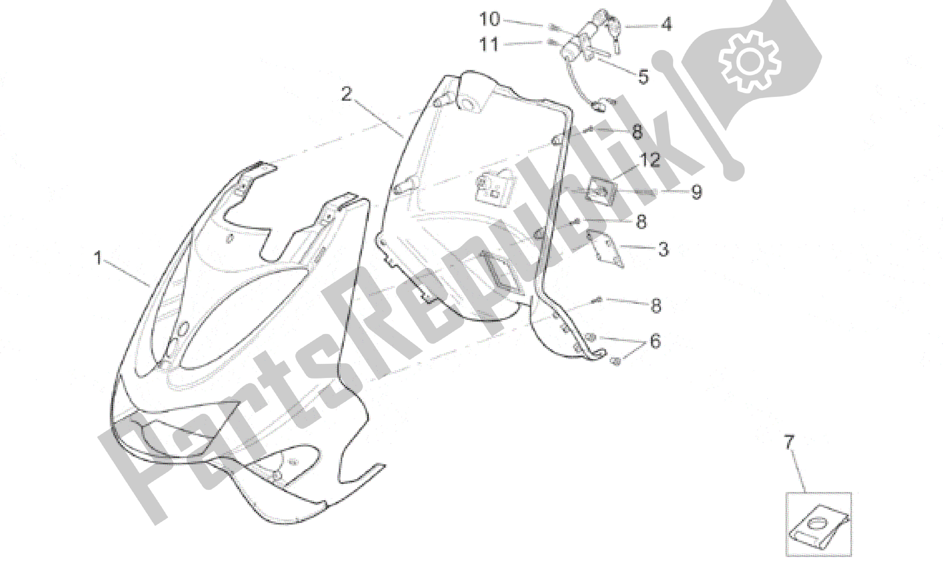 Todas as partes de Corpo Frontal - Escudo do Aprilia SR 125 1999 - 2001