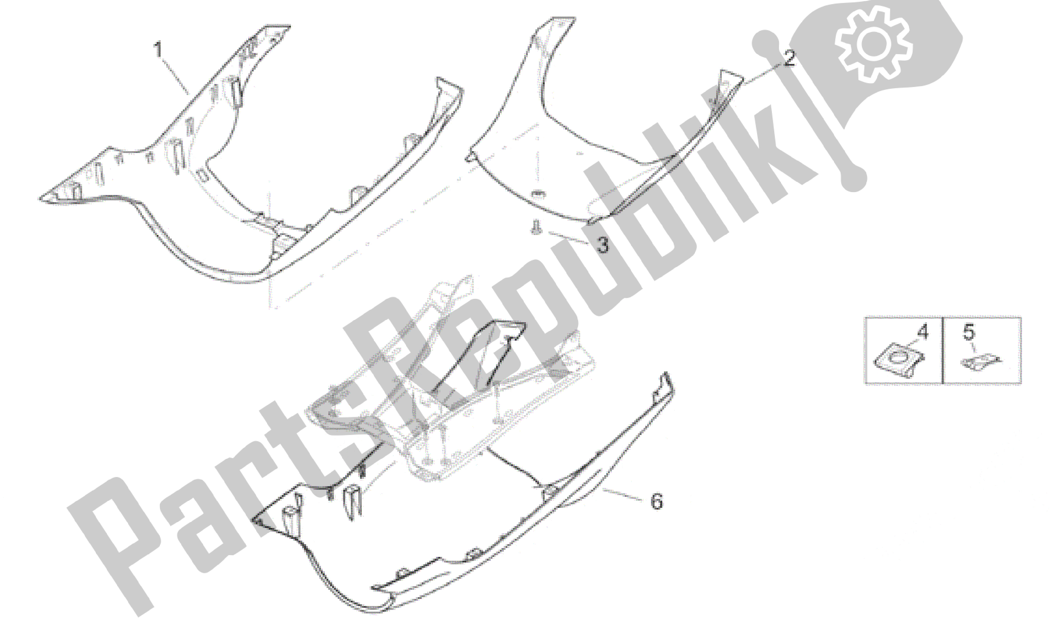 All parts for the Central Body - Underpanel of the Aprilia SR 125 1999 - 2001