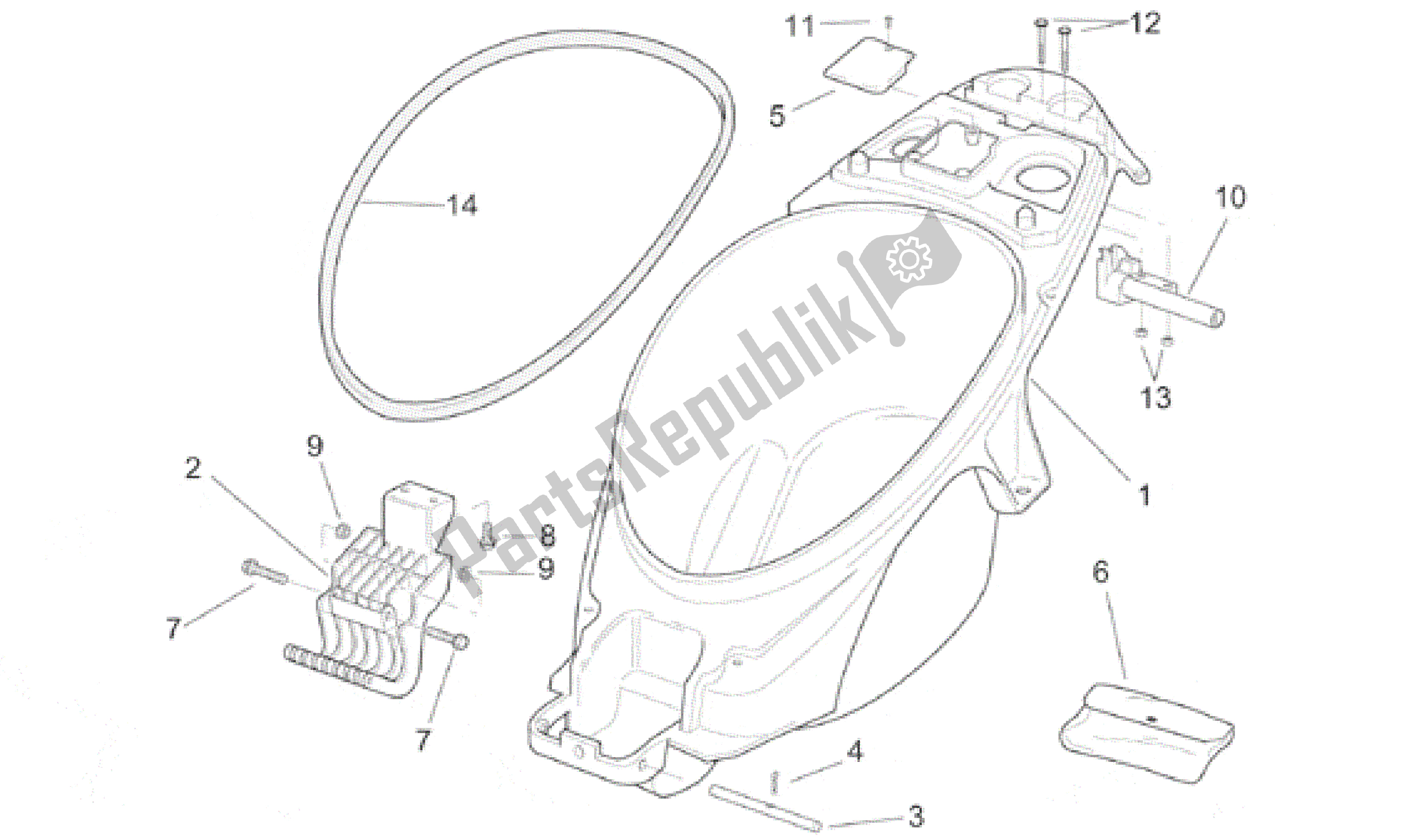 Todas as partes de Compartimento Do Capacete do Aprilia SR 125 1999 - 2001