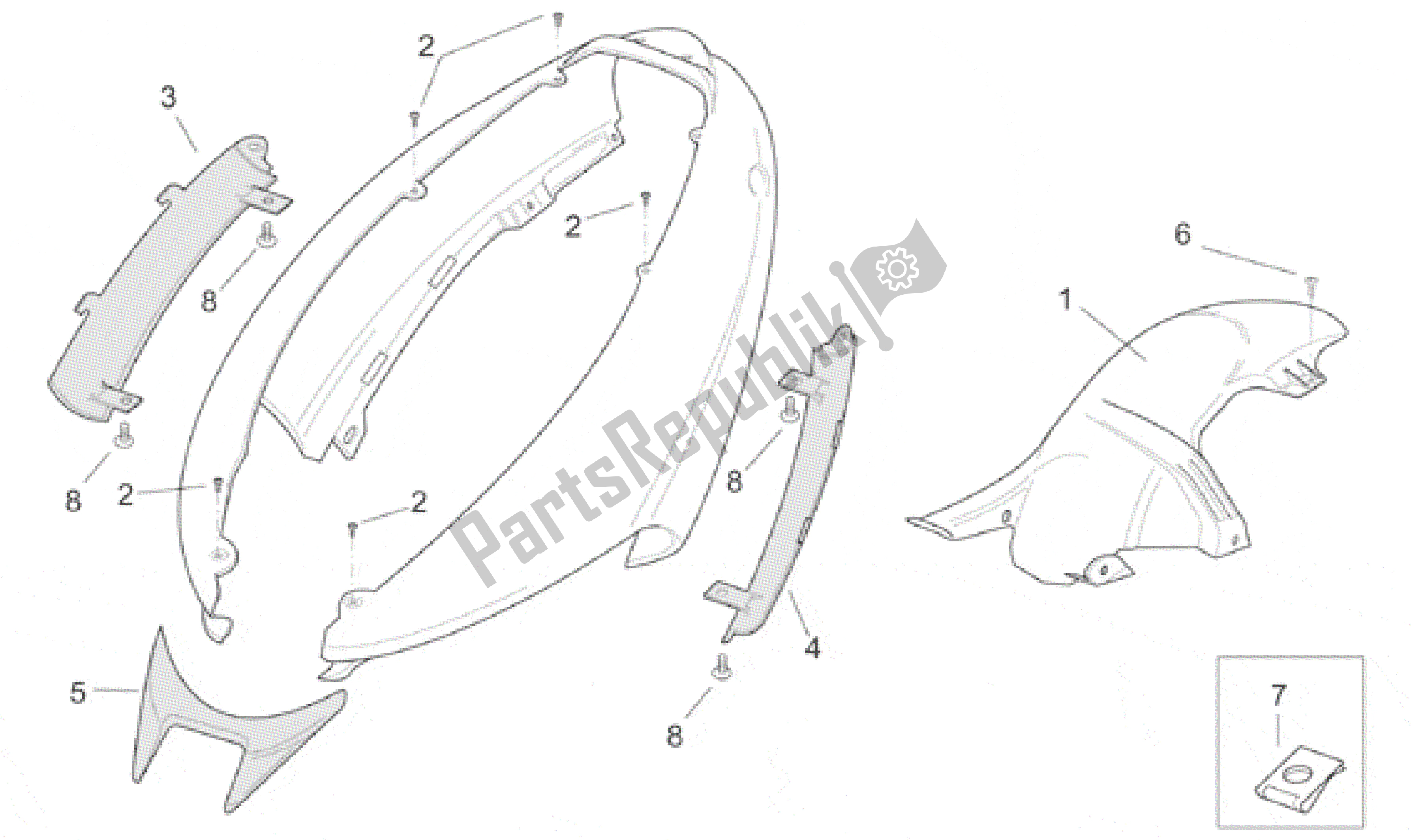 All parts for the Rear Body - Side Panels of the Aprilia SR 125 1999 - 2001