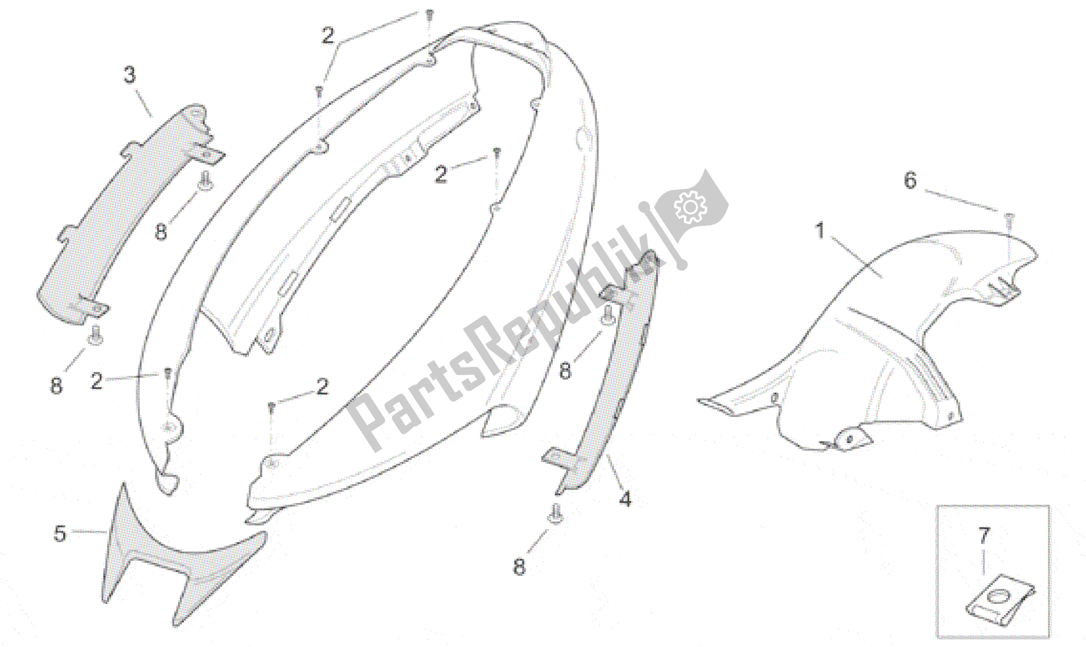 Tutte le parti per il Corpo Posteriore - Pannelli Laterali del Aprilia SR 125 1999 - 2001