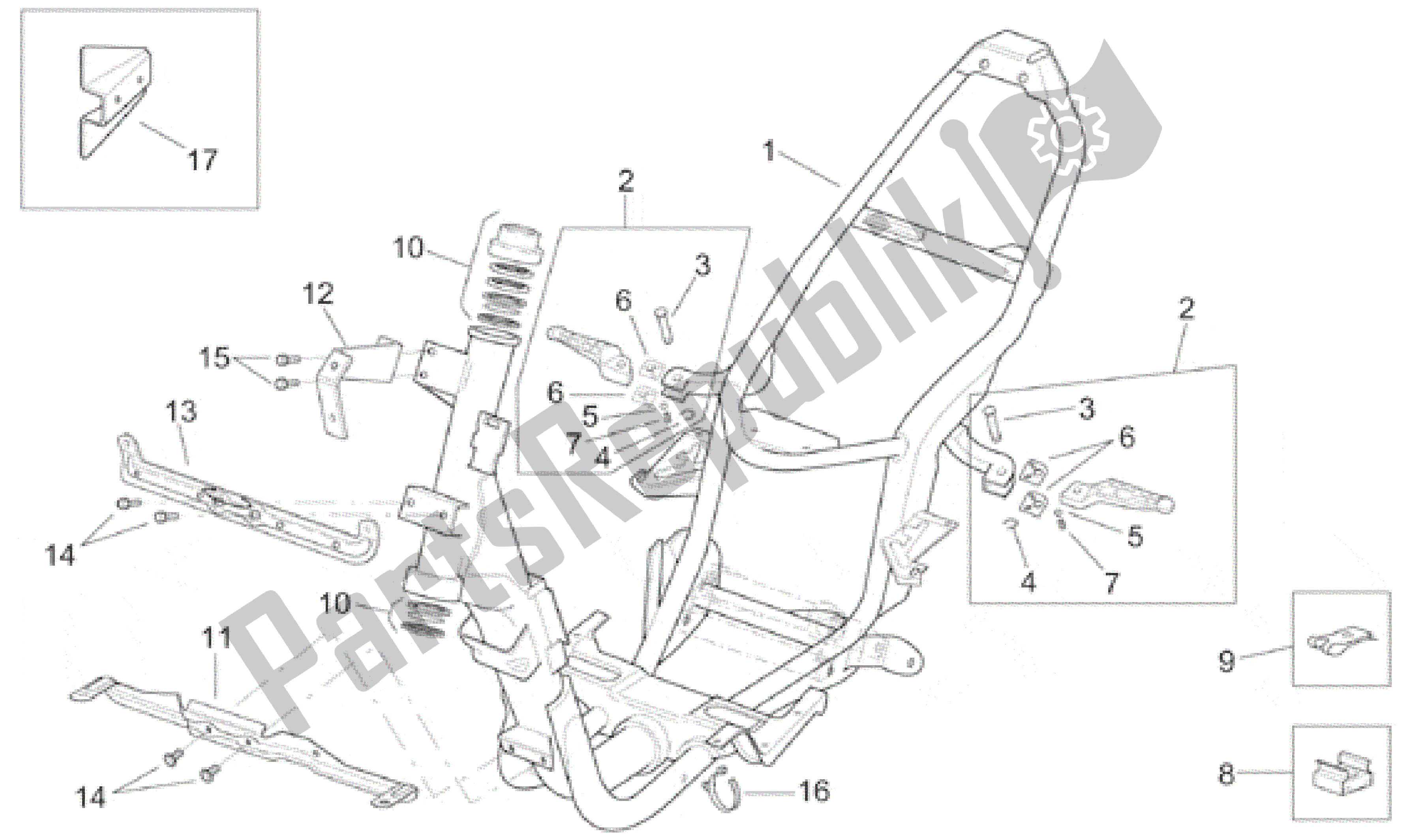 All parts for the Frame of the Aprilia SR 125 1999 - 2001