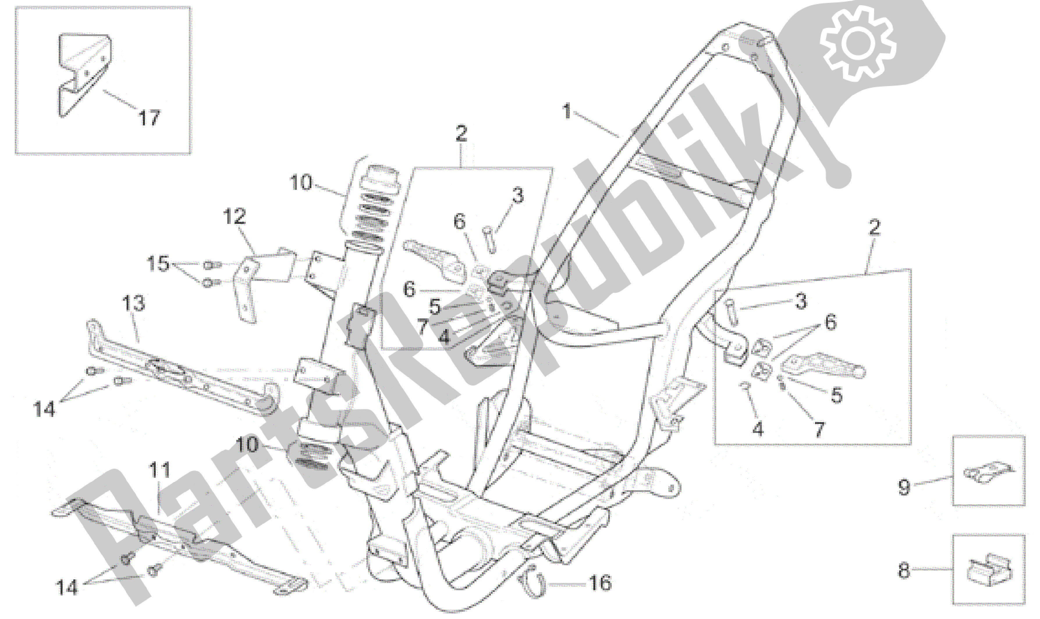 All parts for the Frame of the Aprilia SR 125 1999 - 2001