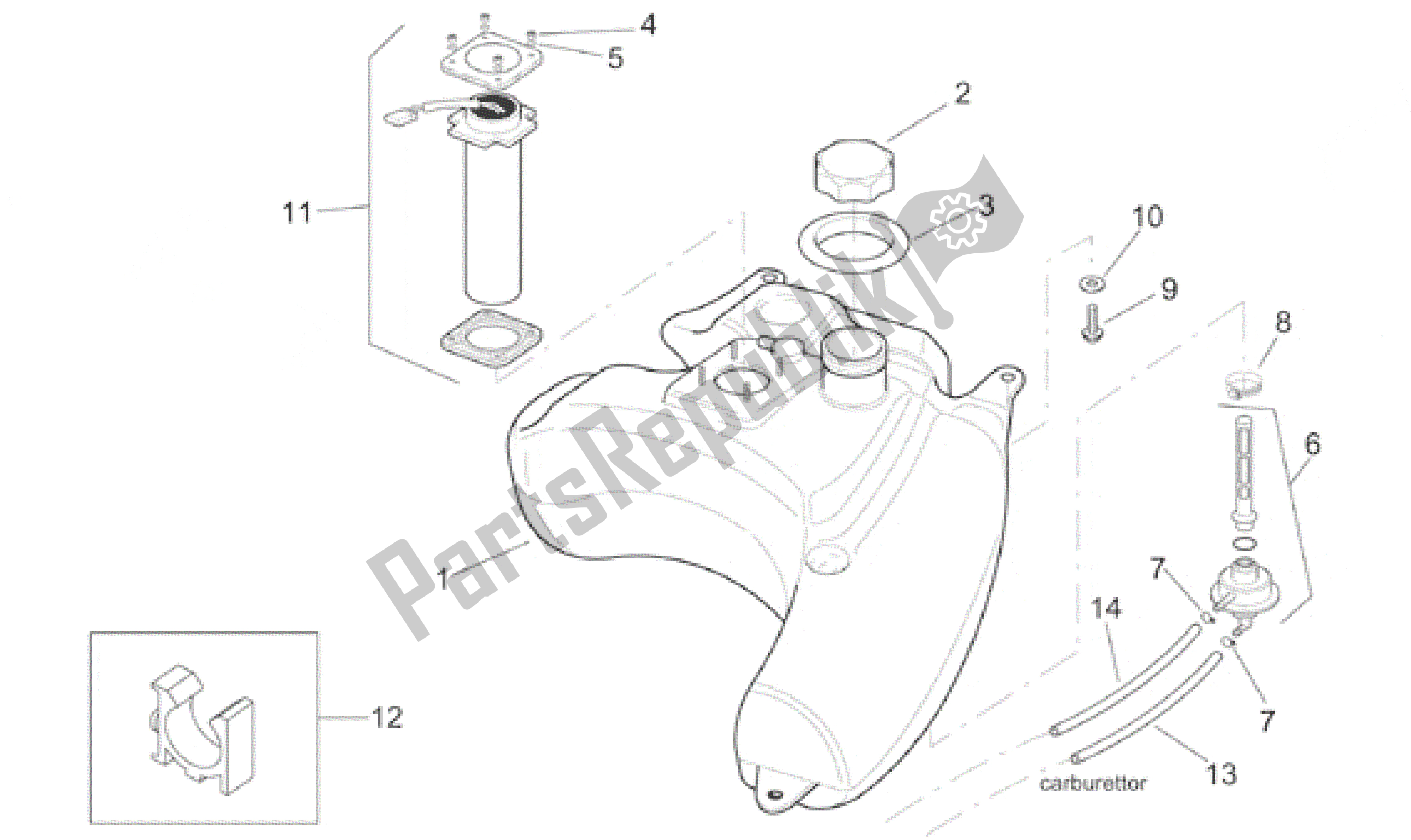 Alle Teile für das Treibstofftank des Aprilia SR 125 1999 - 2001