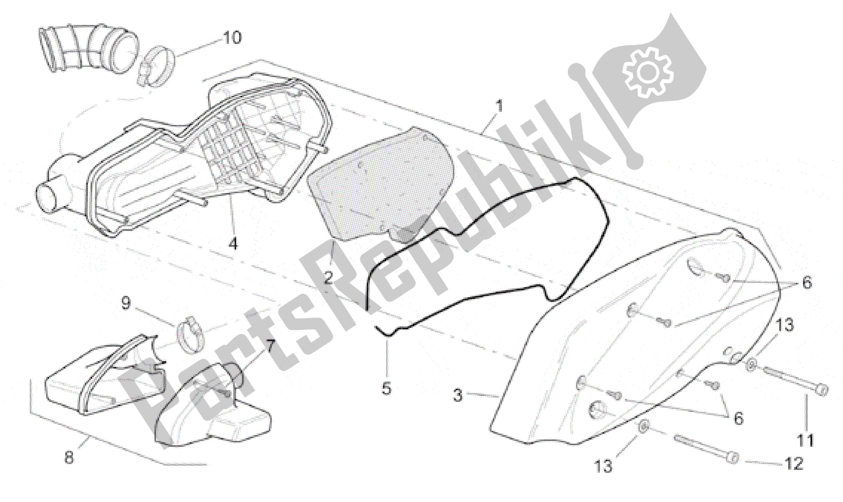 Alle onderdelen voor de Luchtfilterhuis van de Aprilia SR 125 1999 - 2001