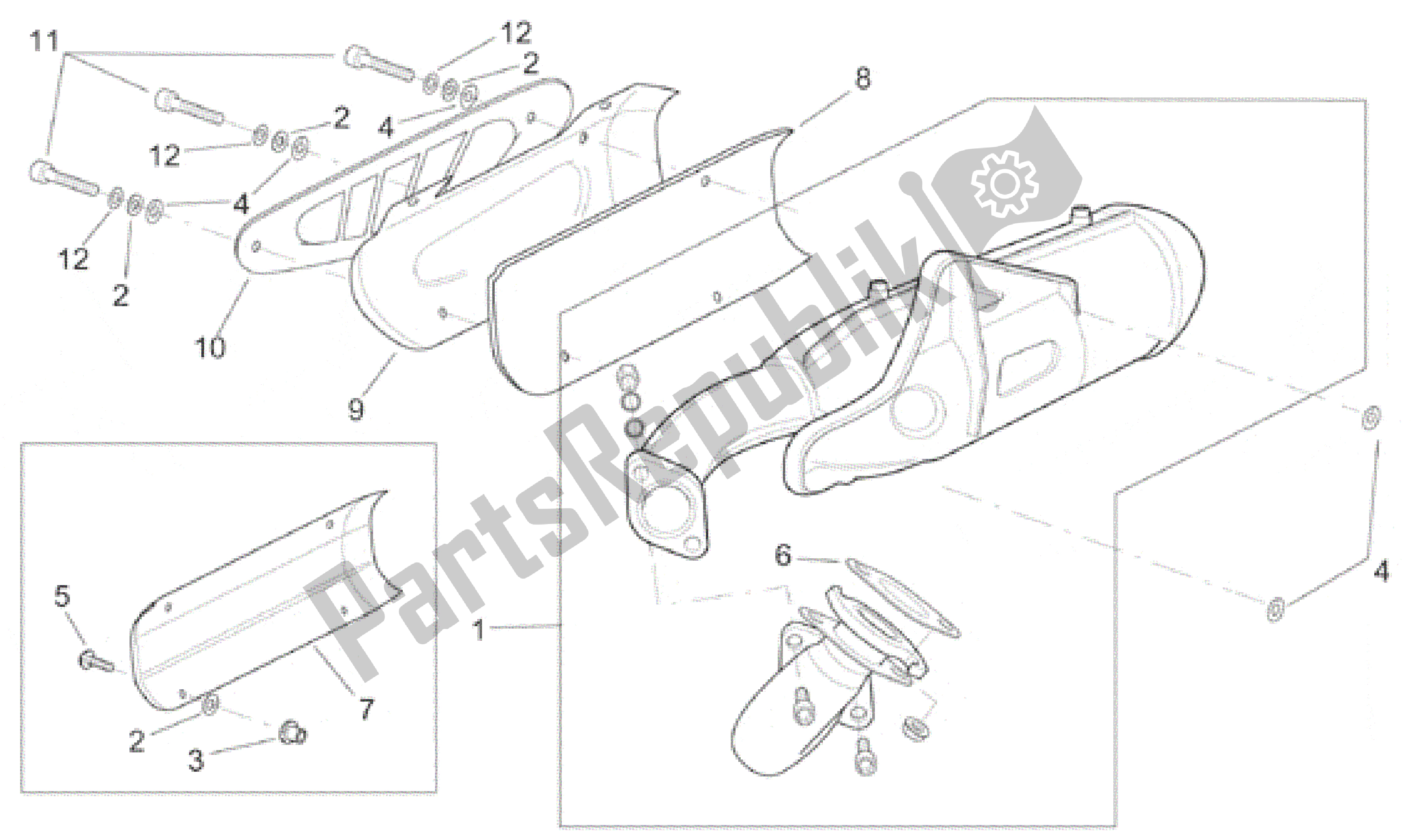 All parts for the Exhaust Unit of the Aprilia SR 125 1999 - 2001