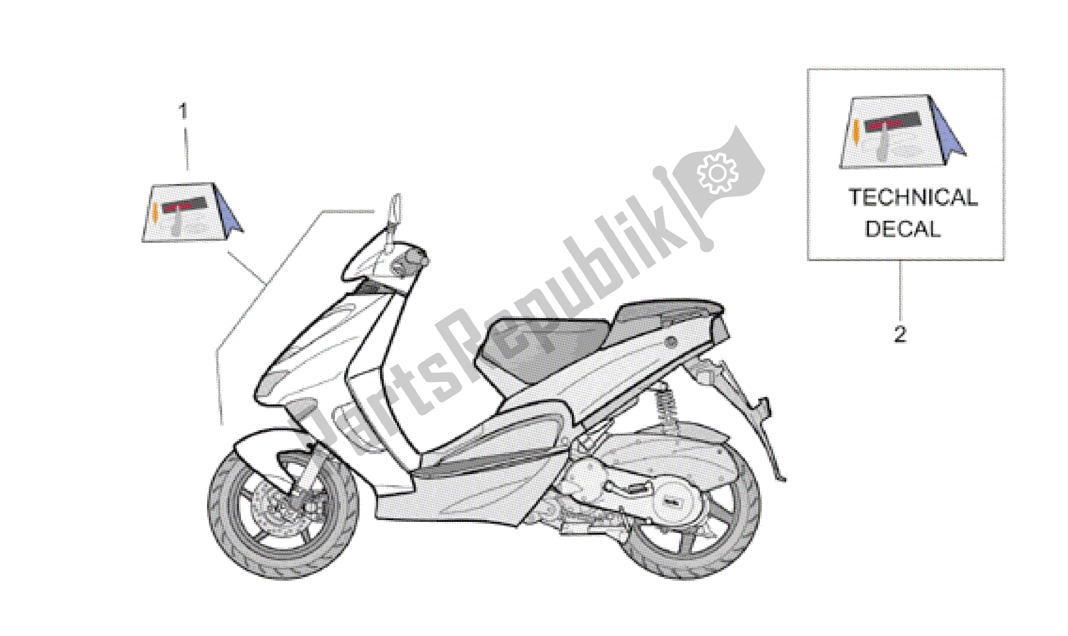 Alle onderdelen voor de Sticker Set I van de Aprilia SR 125 1999 - 2001