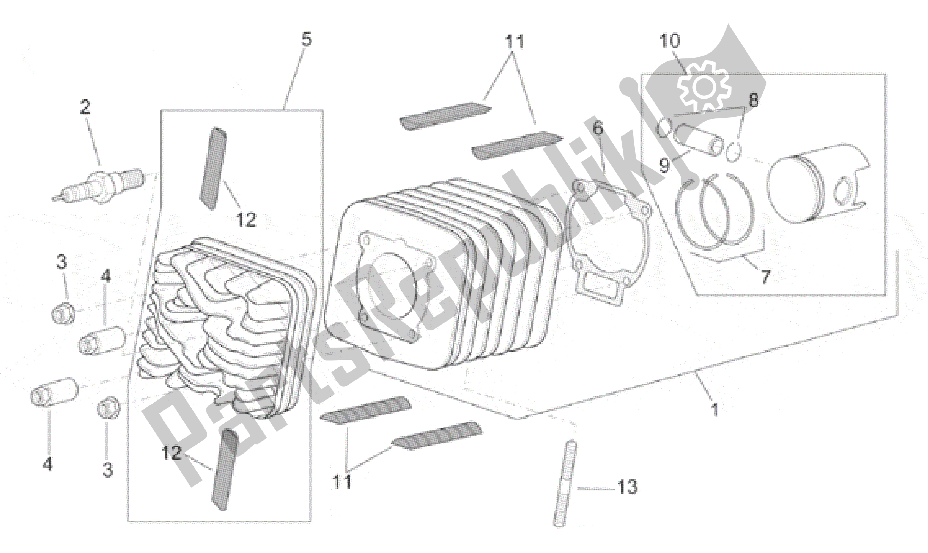 Alle onderdelen voor de Kop - Cilinder - Zuiger van de Aprilia SR 125 1999 - 2001