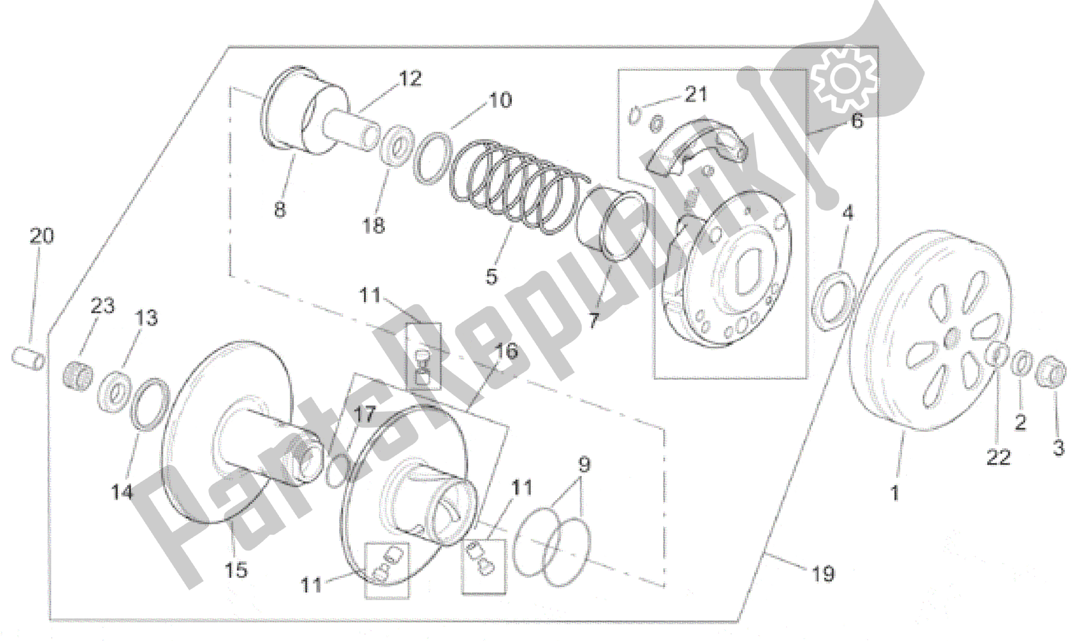 Tutte le parti per il Frizione del Aprilia SR 125 1999 - 2001