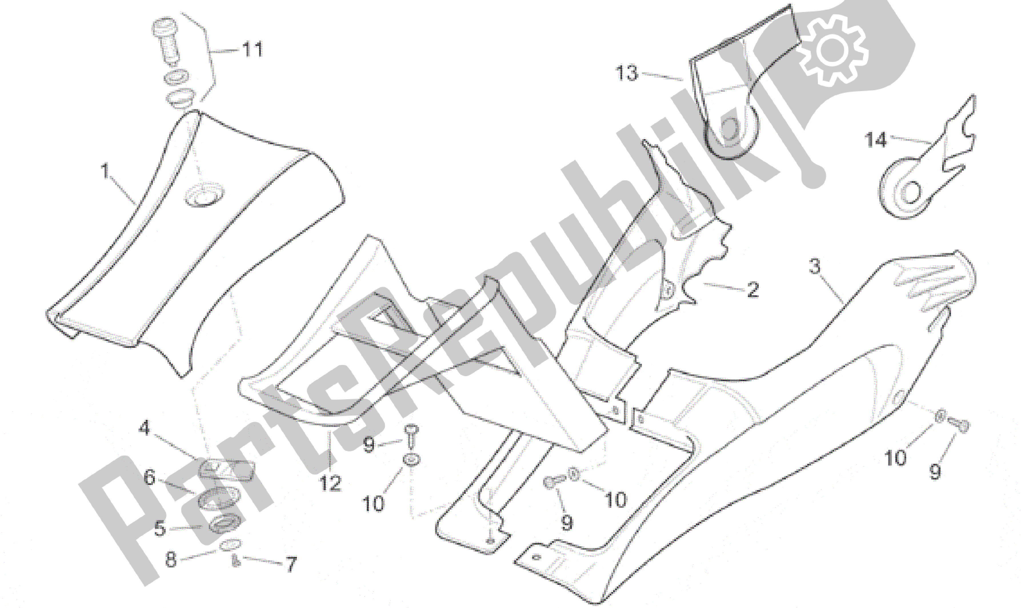 Toutes les pièces pour le Corps Central - Tunnel du Aprilia SR 150 1999 - 2001