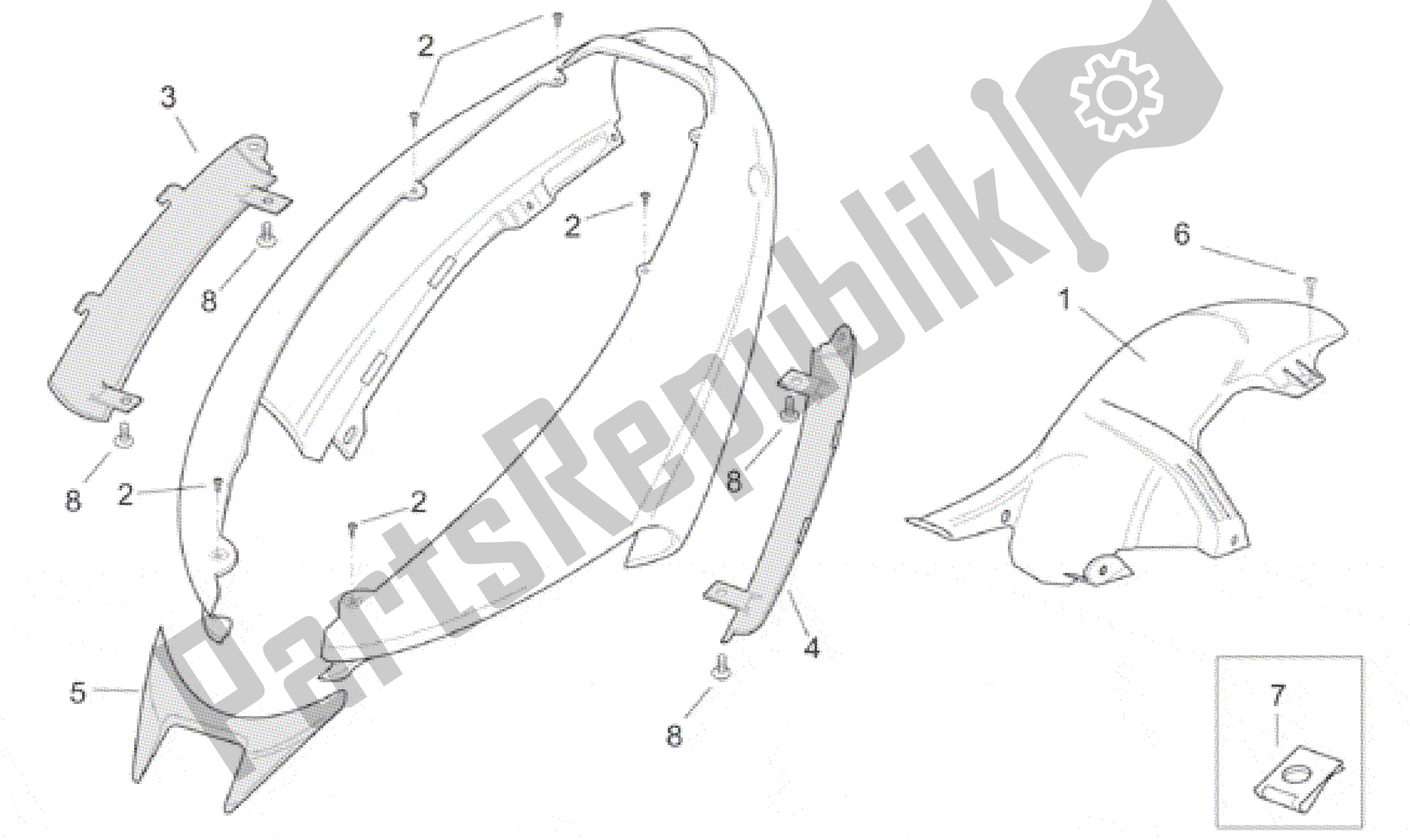 All parts for the Rear Body - Side Panels of the Aprilia SR 150 1999 - 2001