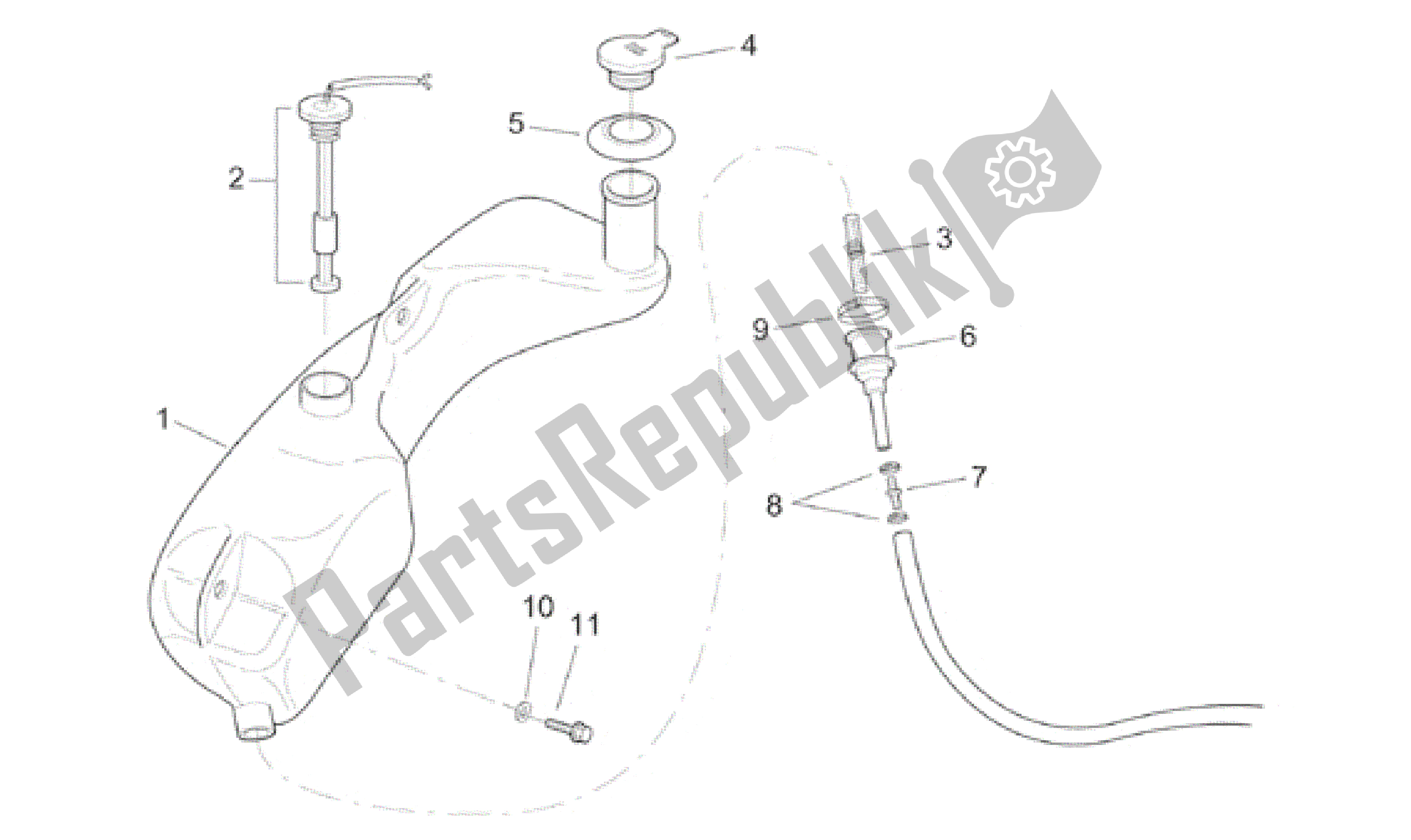 All parts for the Oil Tank of the Aprilia SR 150 1999 - 2001