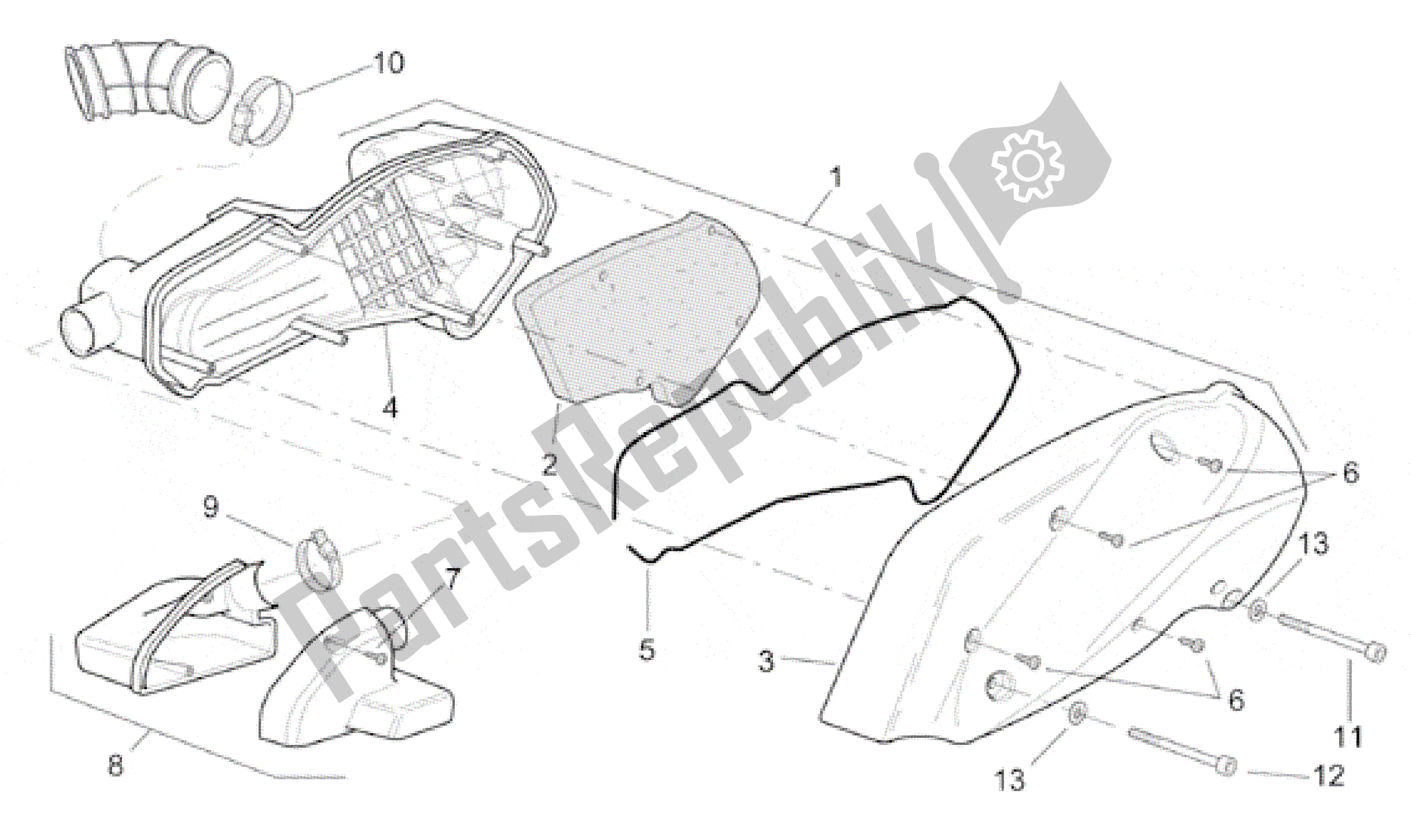 All parts for the Air Box of the Aprilia SR 150 1999 - 2001