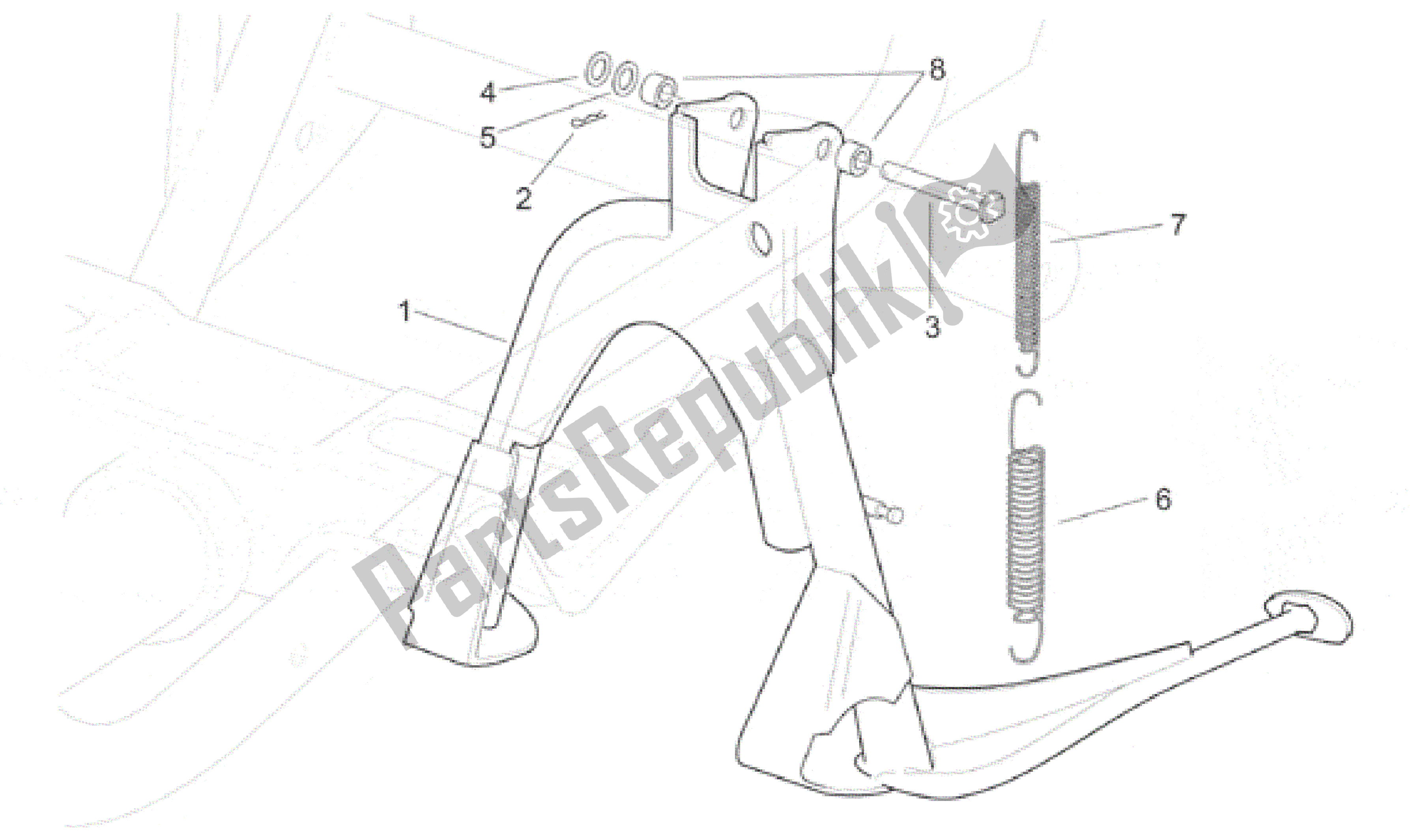 All parts for the Central Stand of the Aprilia SR 150 1999 - 2001