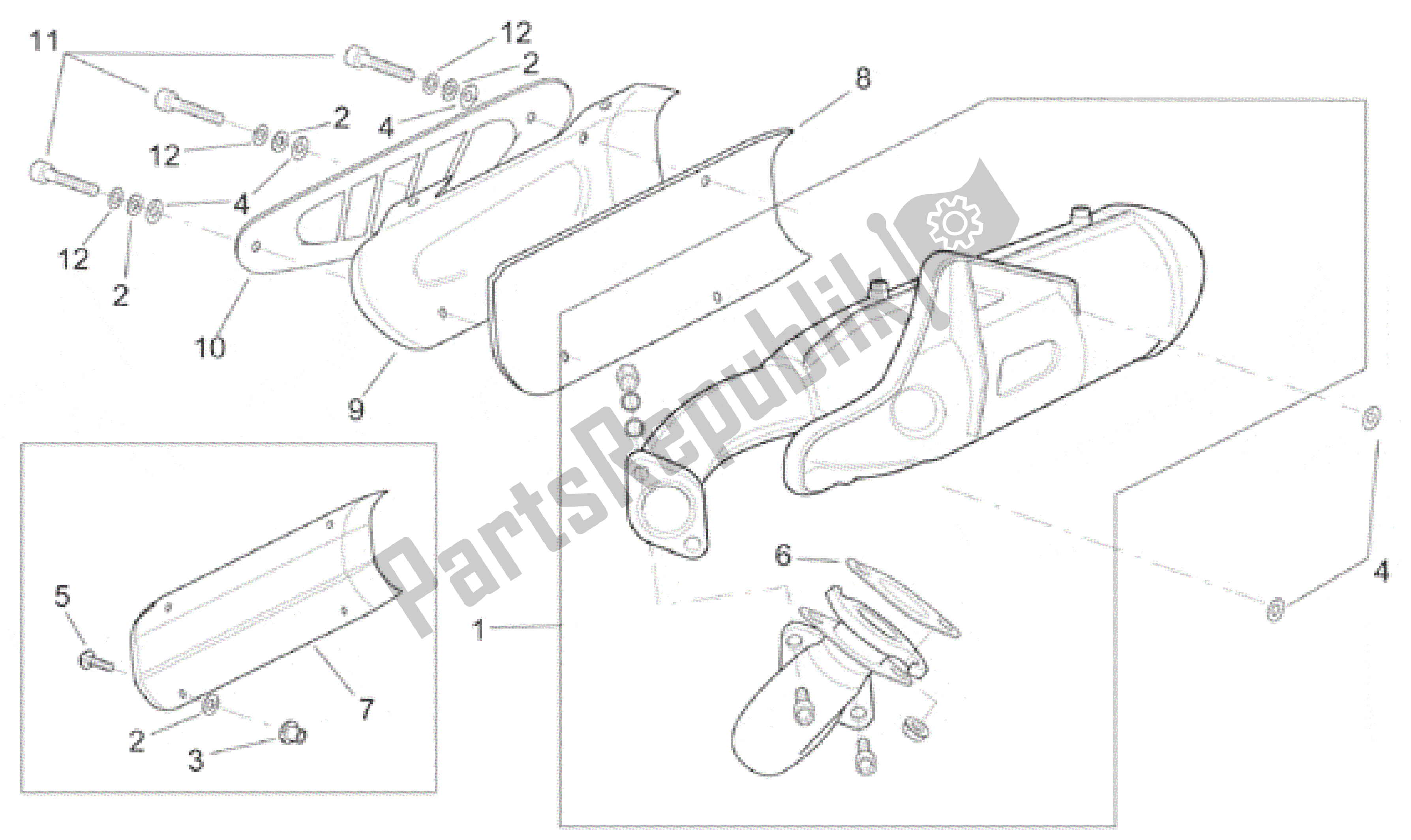 All parts for the Exhaust Unit of the Aprilia SR 150 1999 - 2001