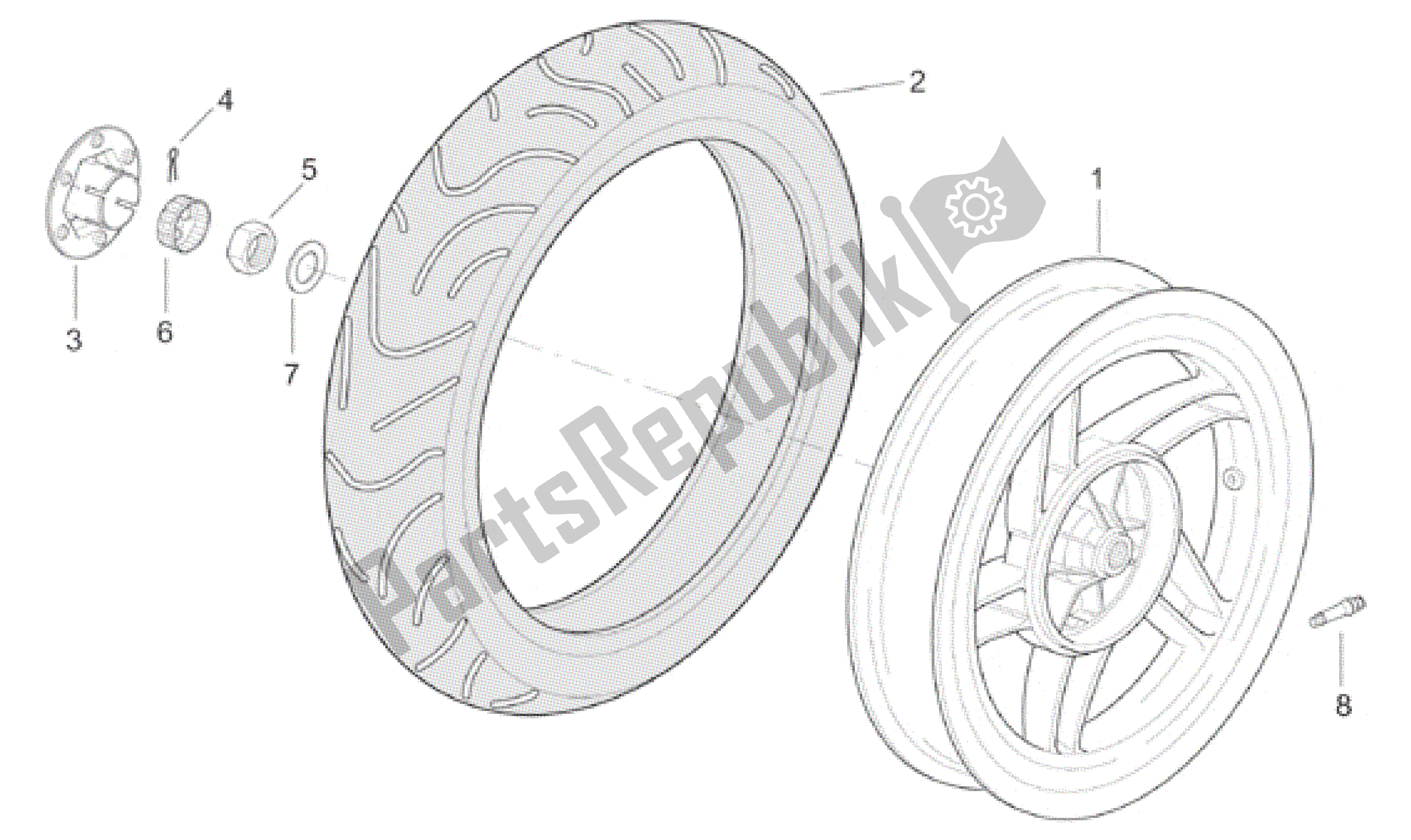 All parts for the Rear Wheel of the Aprilia SR 150 1999 - 2001