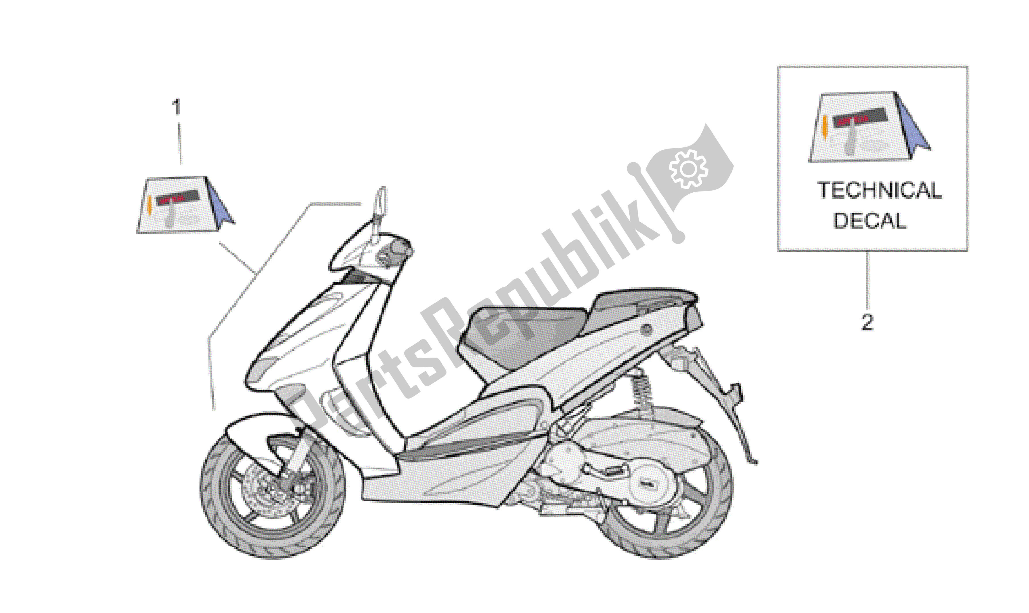 All parts for the Decal Set I of the Aprilia SR 150 1999 - 2001