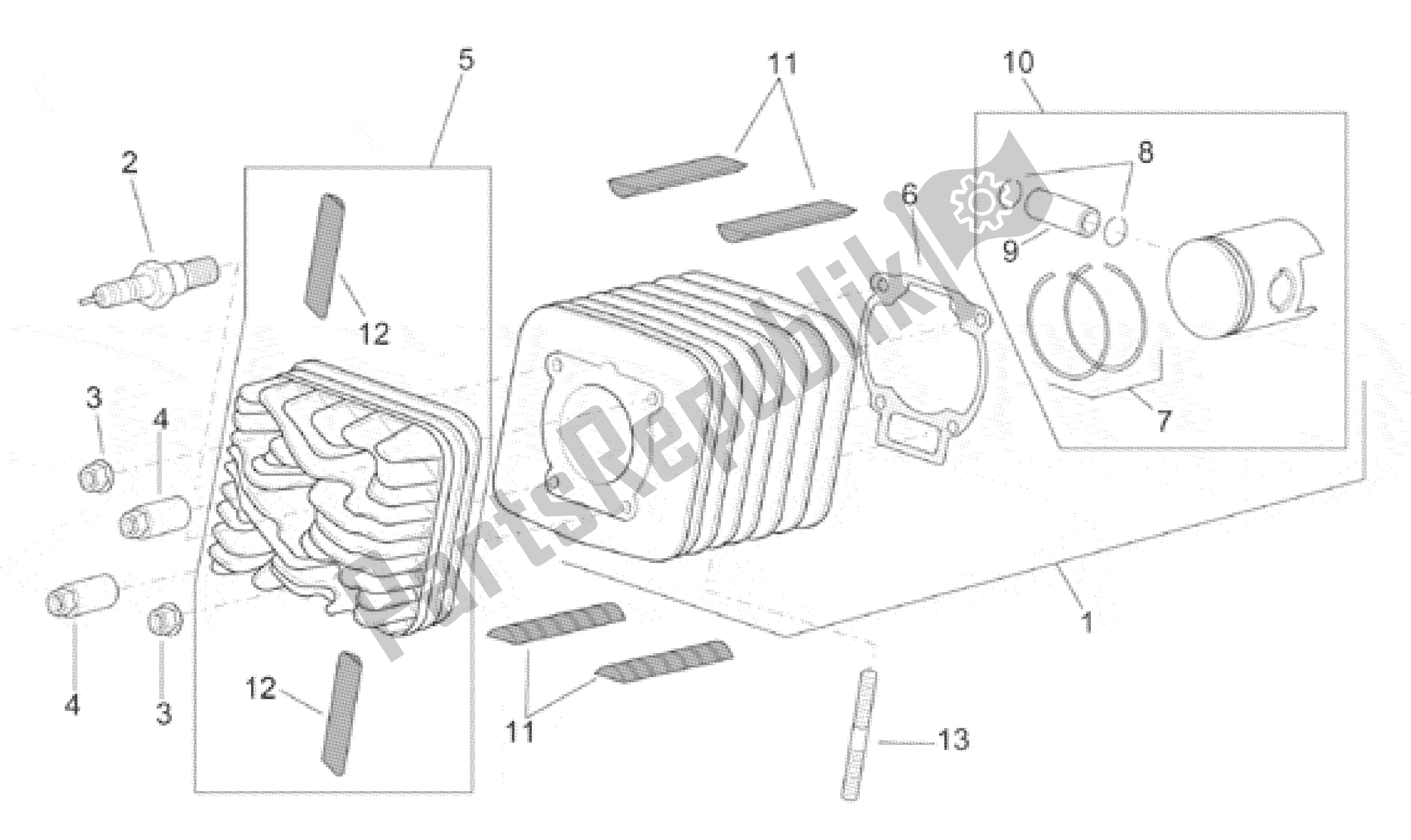 Tutte le parti per il Testata - Cilindro - Pistone del Aprilia SR 150 1999 - 2001