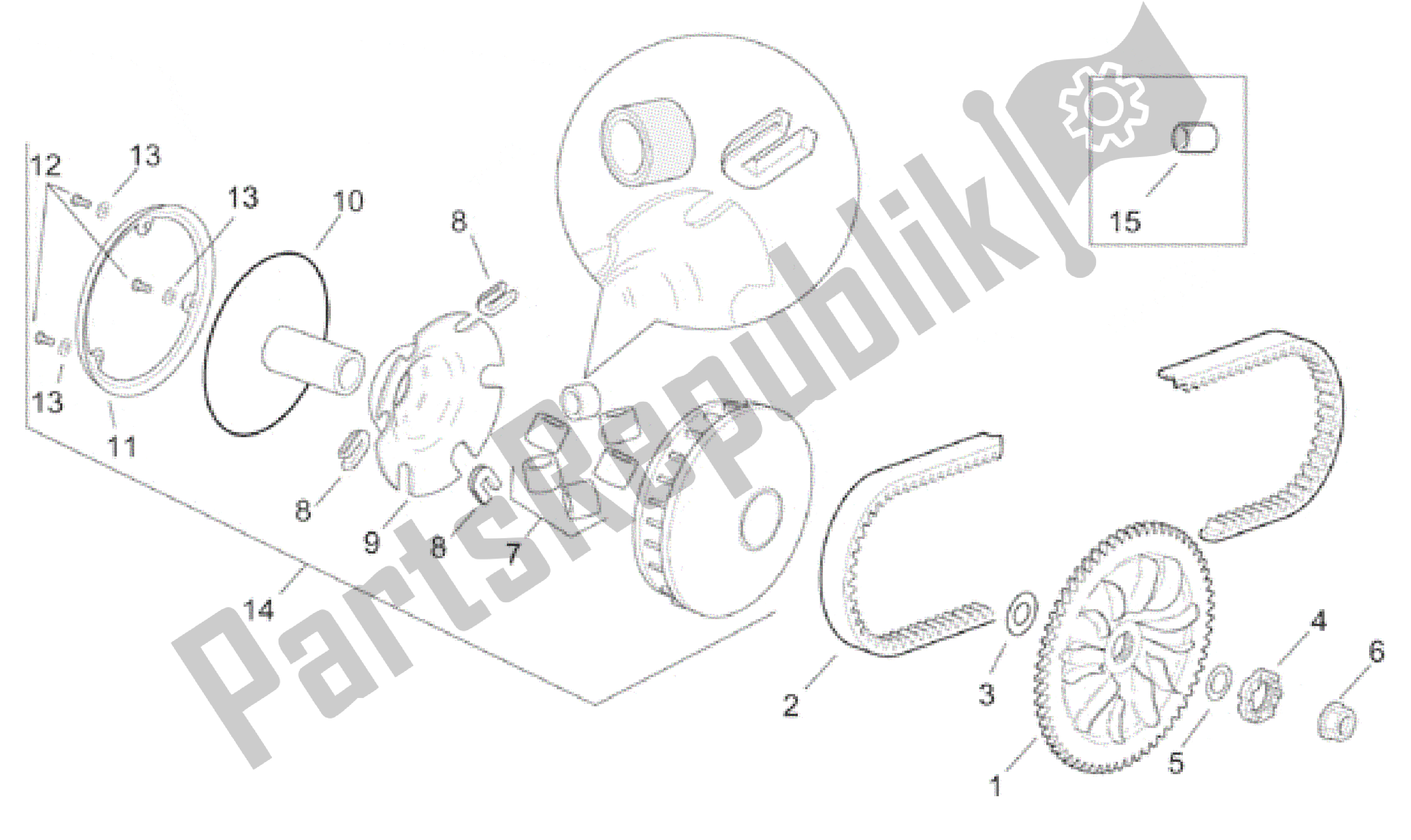 All parts for the Variator of the Aprilia SR 150 1999 - 2001